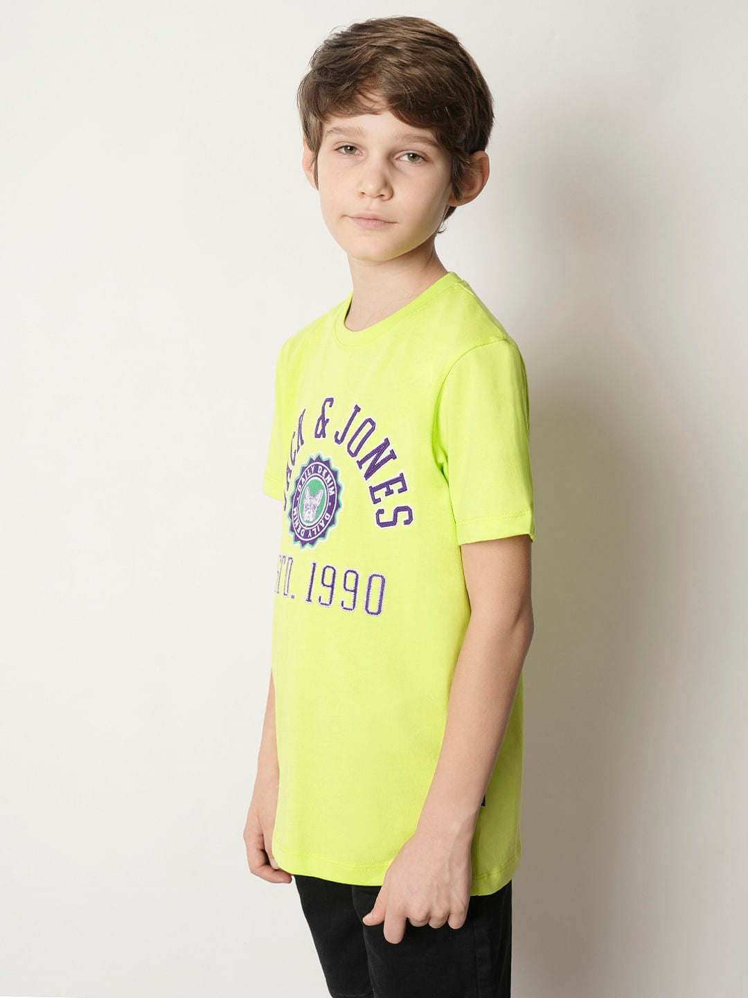 Boys Green Embroidered Text T-shirt