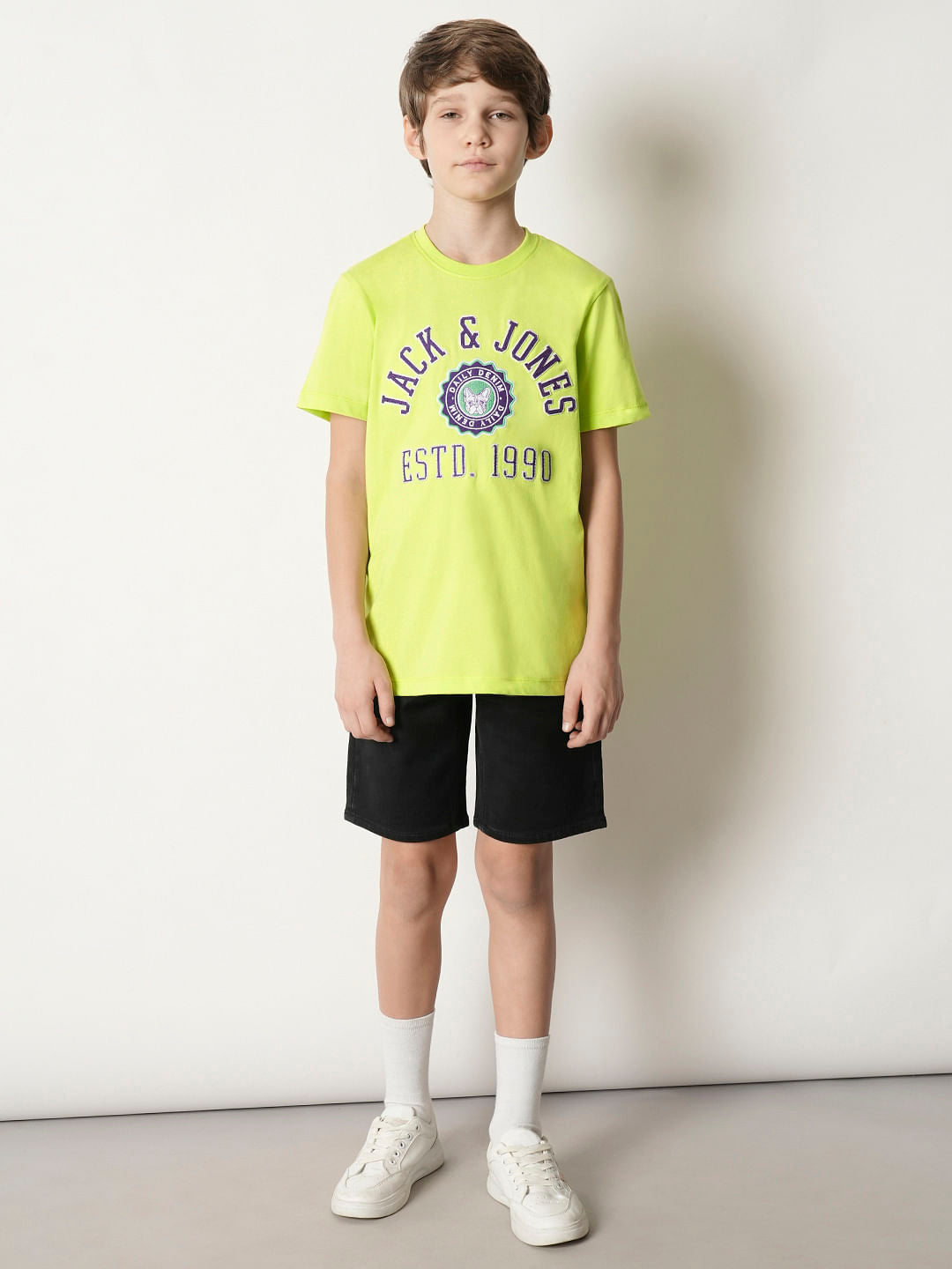 Boys Green Embroidered Text T-shirt