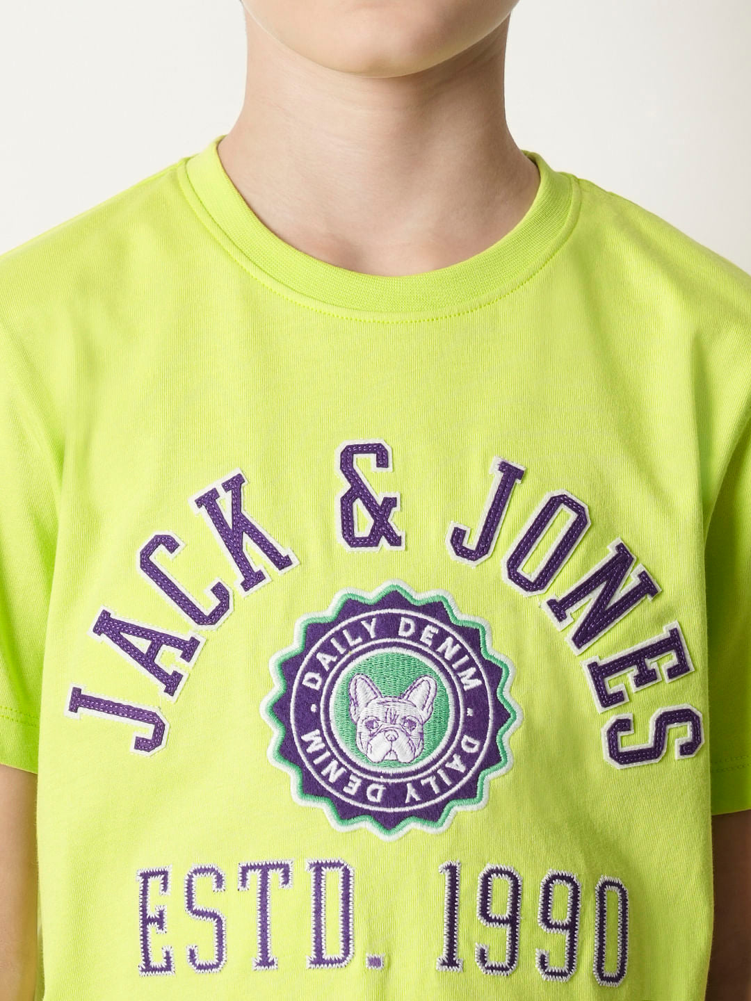 Boys Green Embroidered Text T-shirt