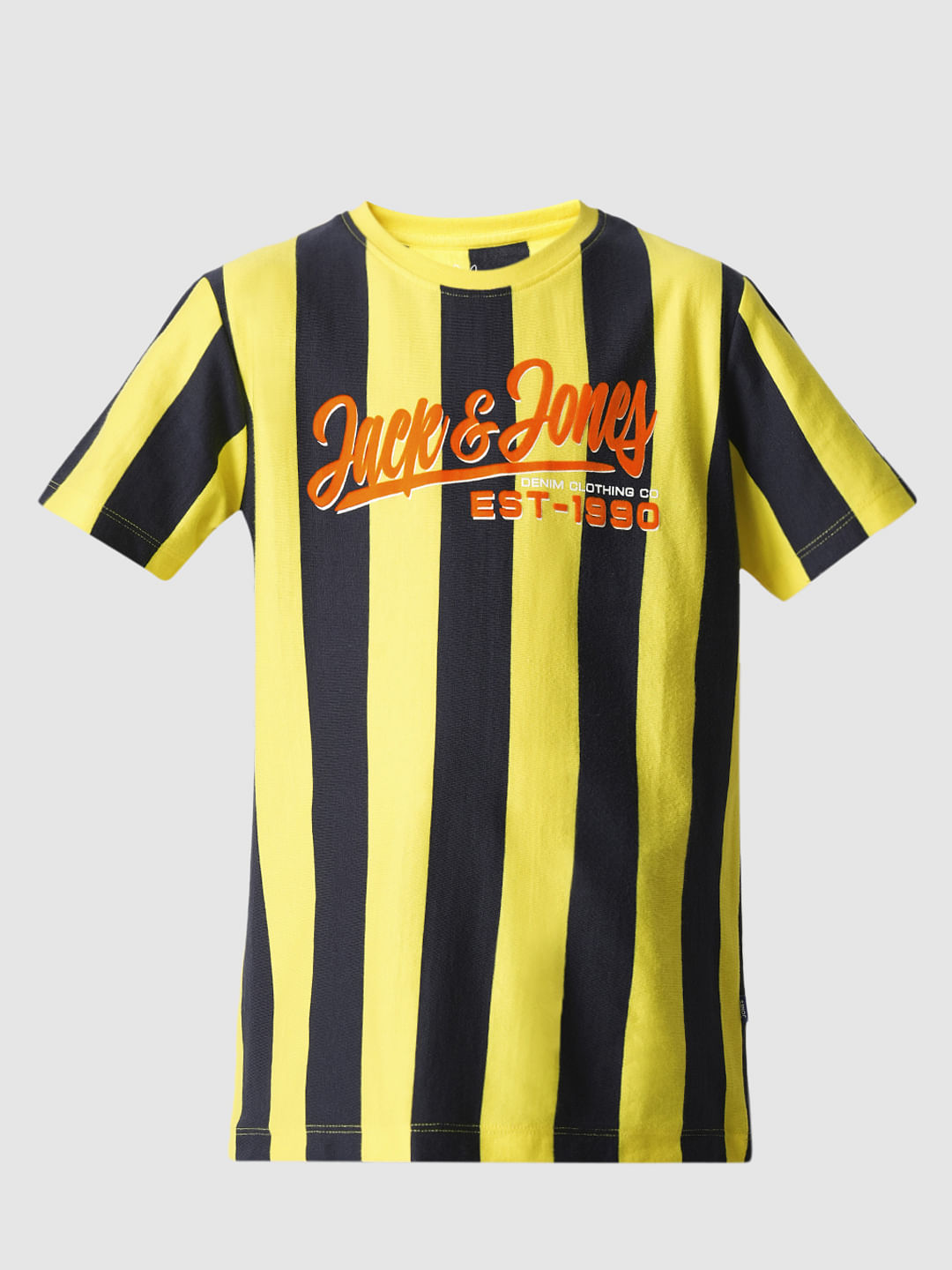 Boys Yellow Striped Crew Neck T-shirt
