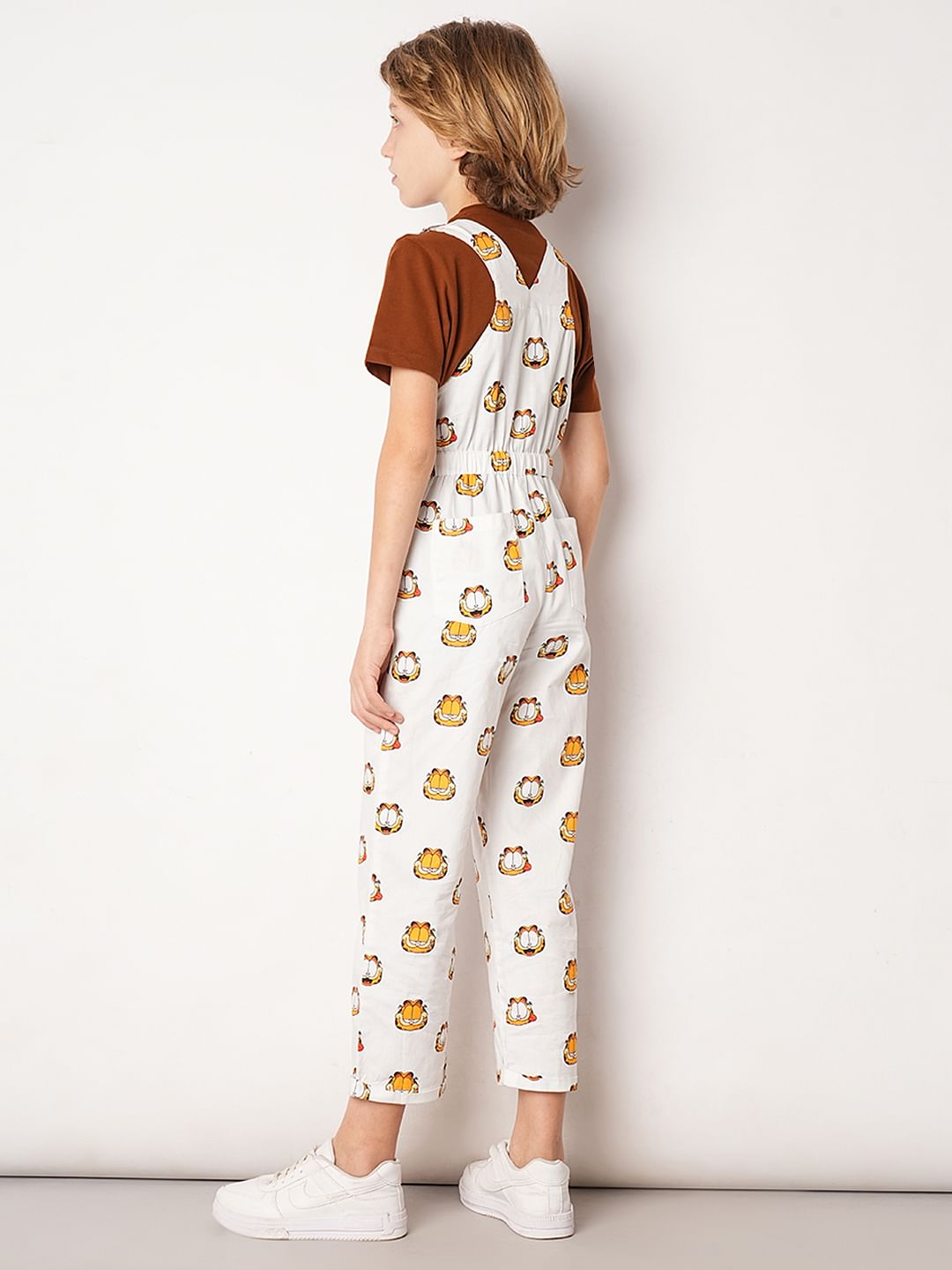 Boys White Garfield Print Dungaree