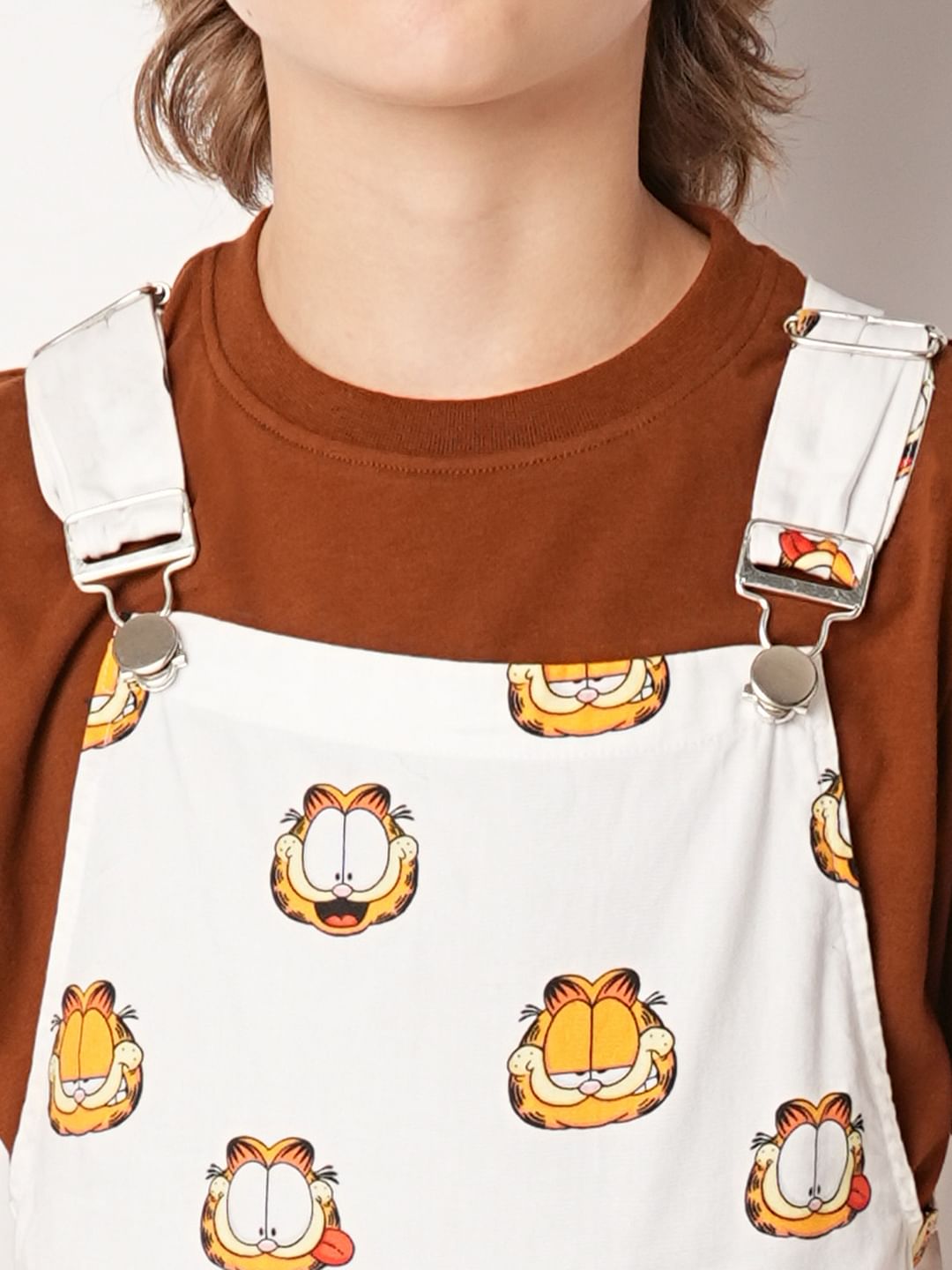 Boys White Garfield Print Dungaree