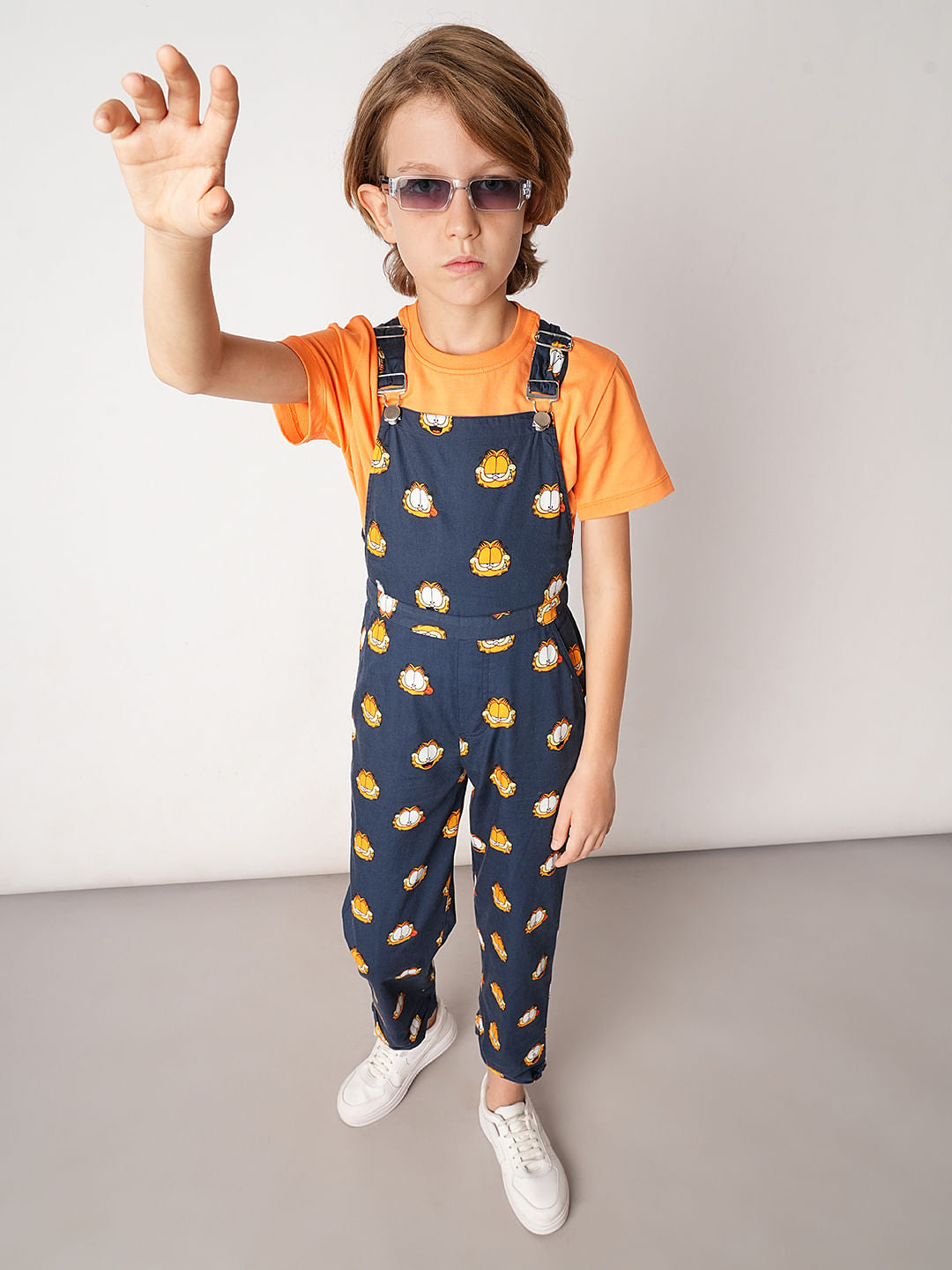 Boys Dark Blue Garfield Print Dungaree - 4/5Y