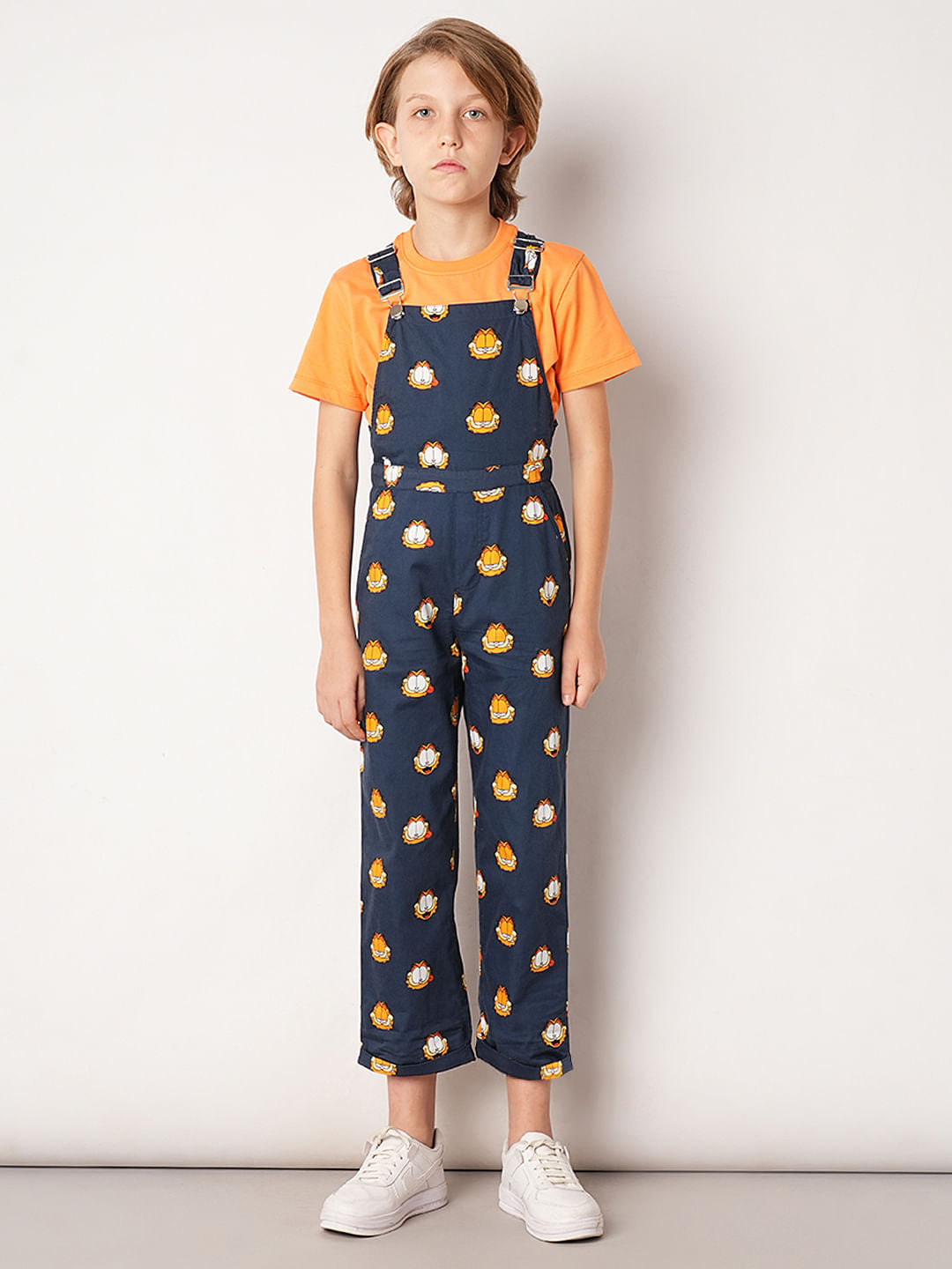 Boys Dark Blue Garfield Print Dungaree