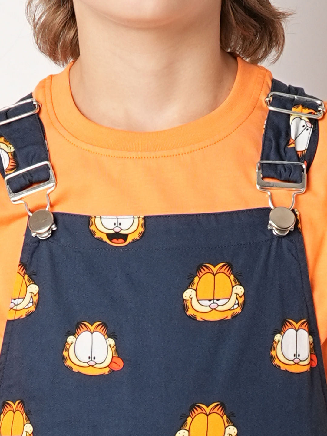 Boys Dark Blue Garfield Print Dungaree