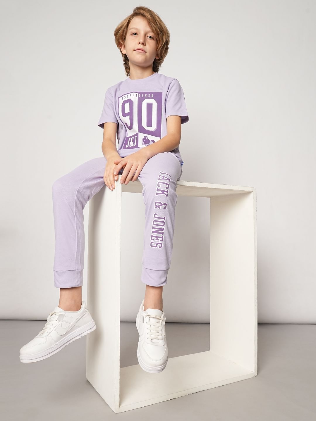 Boys Lilac Printed Co-ord Set Sweatpants - 4/5Y