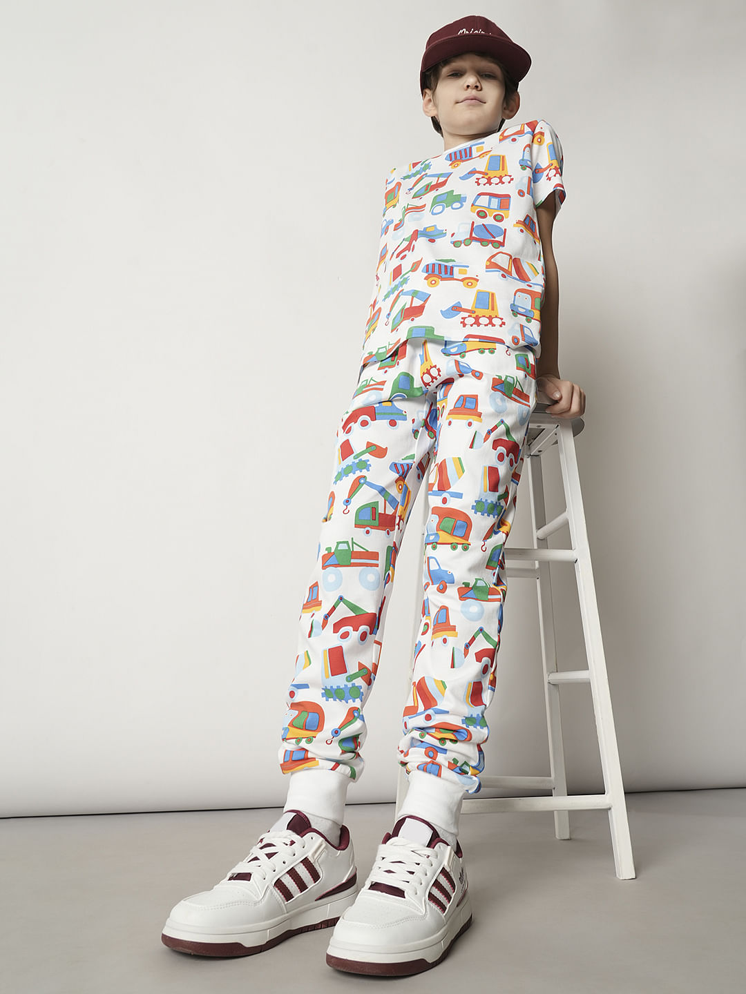 Boys White Car Print Co-ord Set Sweatpants
