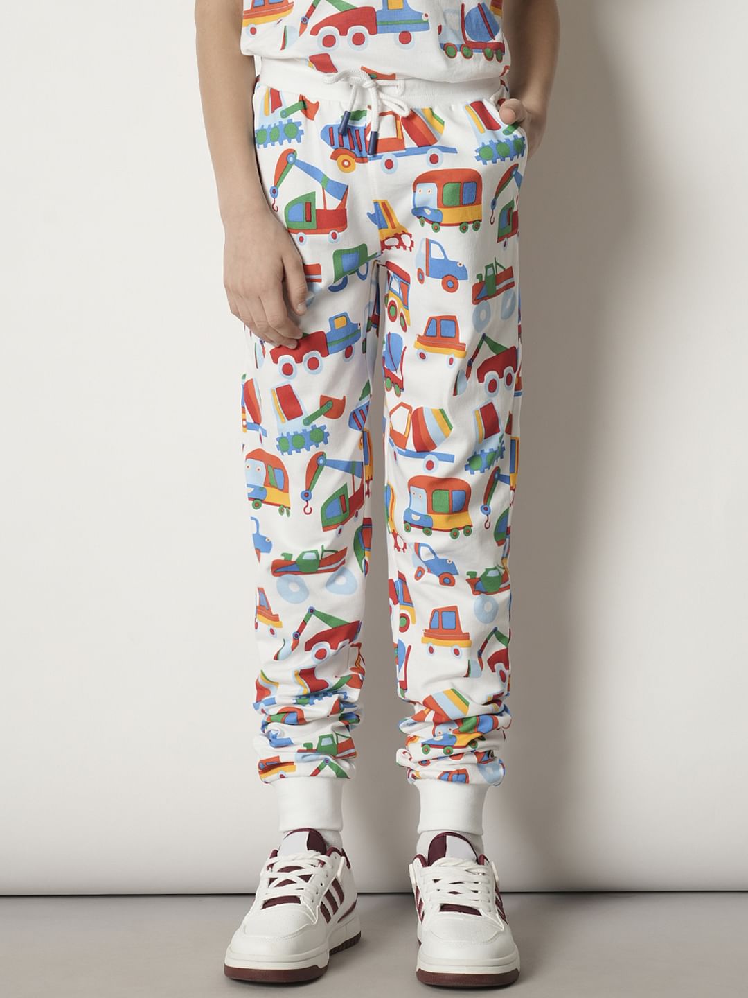 Boys White Car Print Co-ord Set Sweatpants