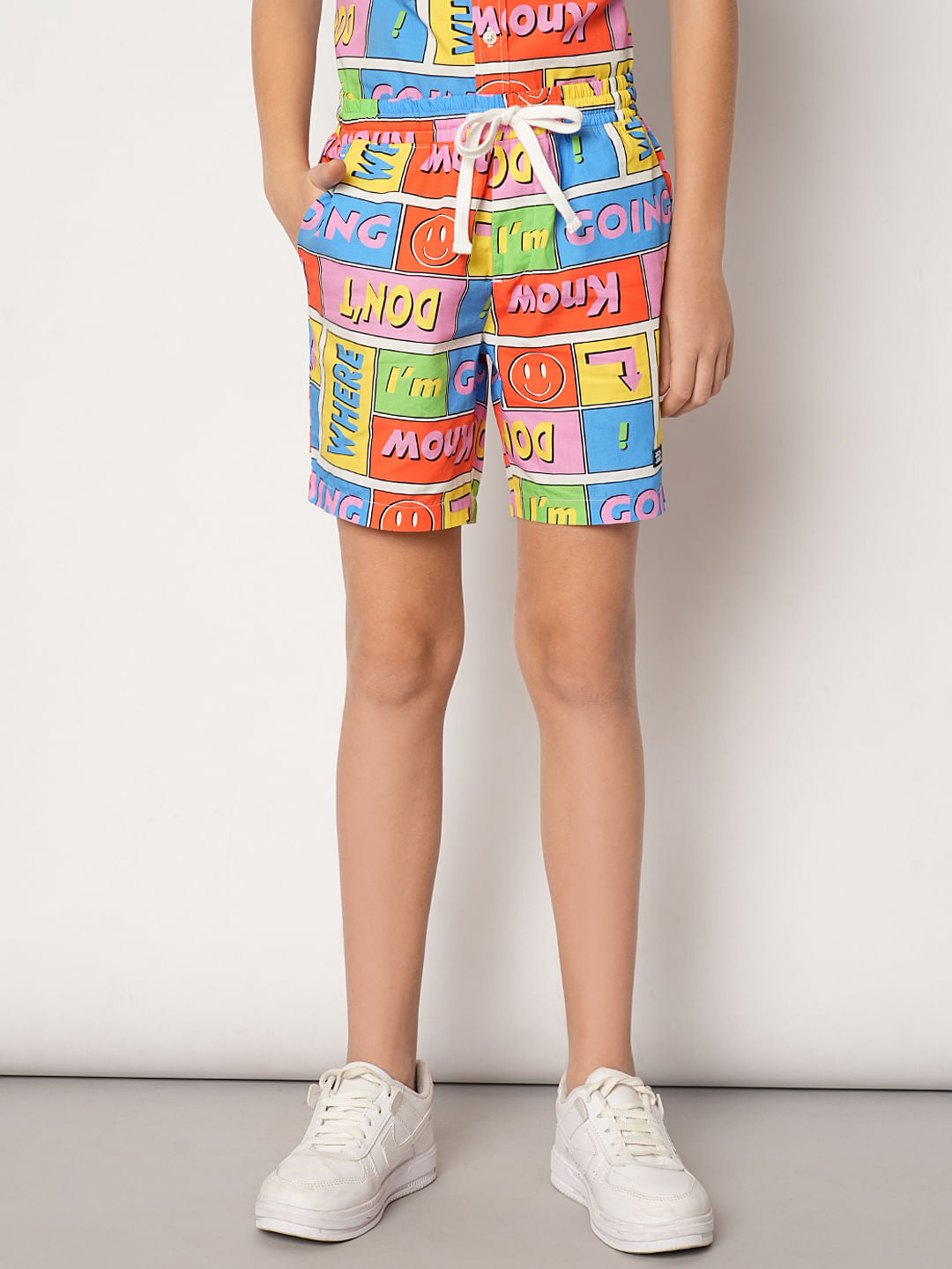 Boys Yellow Printed Co-ord Set Shorts