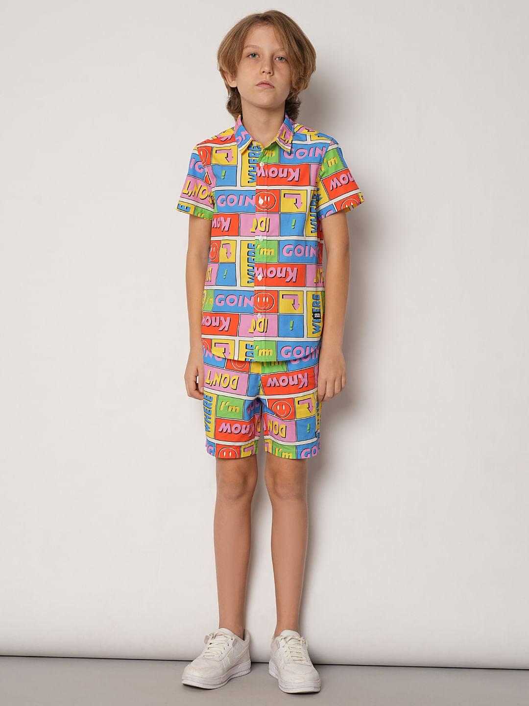Boys Yellow Printed Co-ord Set Shorts