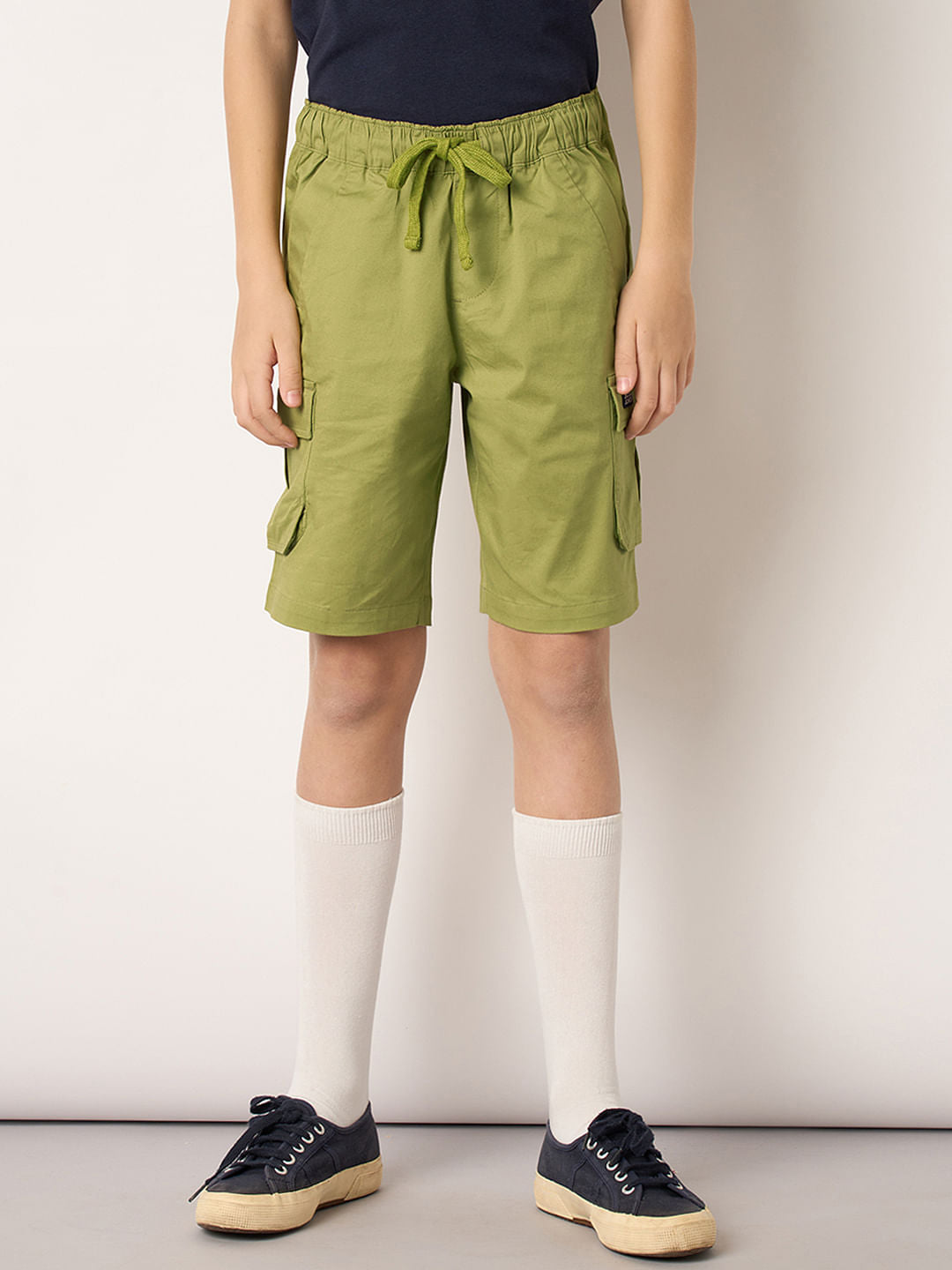 Boys Green Cotton Cargo Shorts