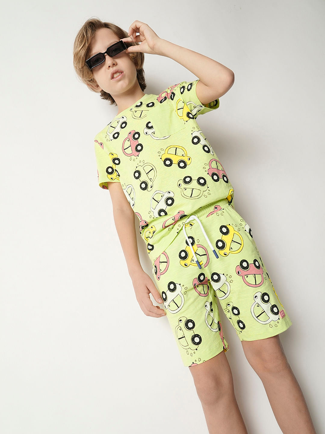Boys Green Printed Co-ord Set Shorts - 7/8Y