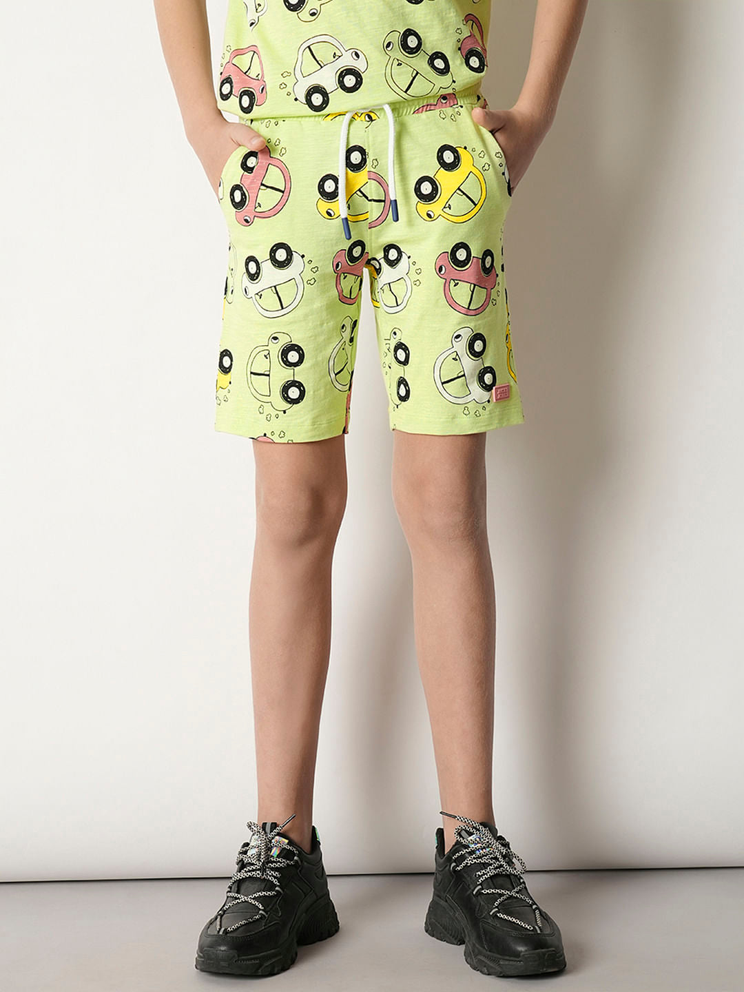 Boys Green Printed Co-ord Set Shorts
