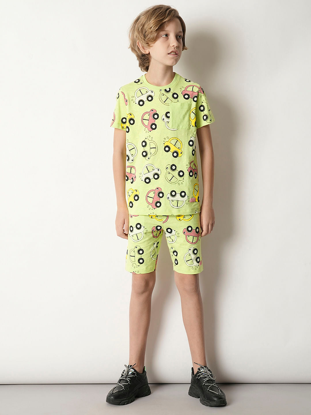 Boys Green Printed Co-ord Set Shorts