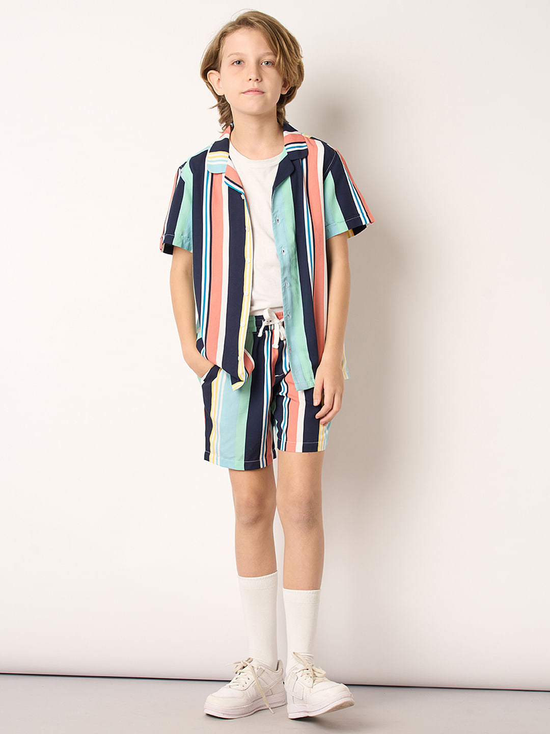 Boys Multi-Colour Striped Co-ord Set Shorts