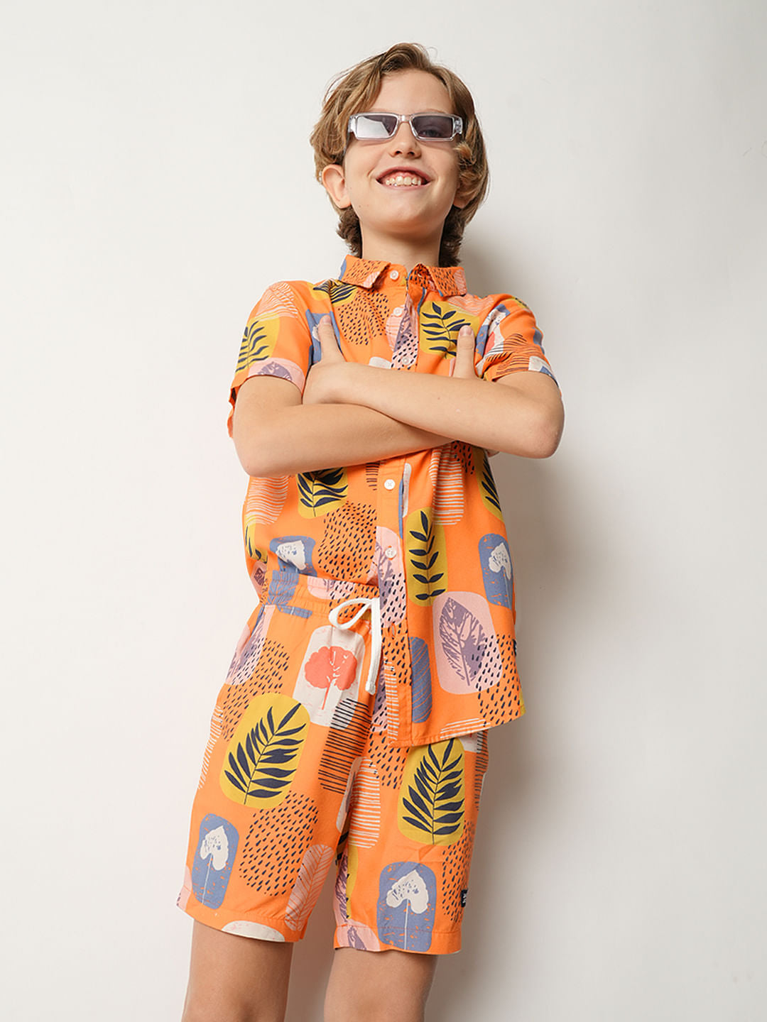 Boys Orange Tropical Print Co-ord Set Shorts