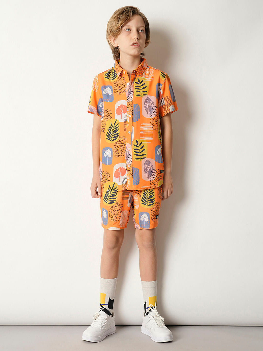 Boys Orange Tropical Print Co-ord Set Shorts