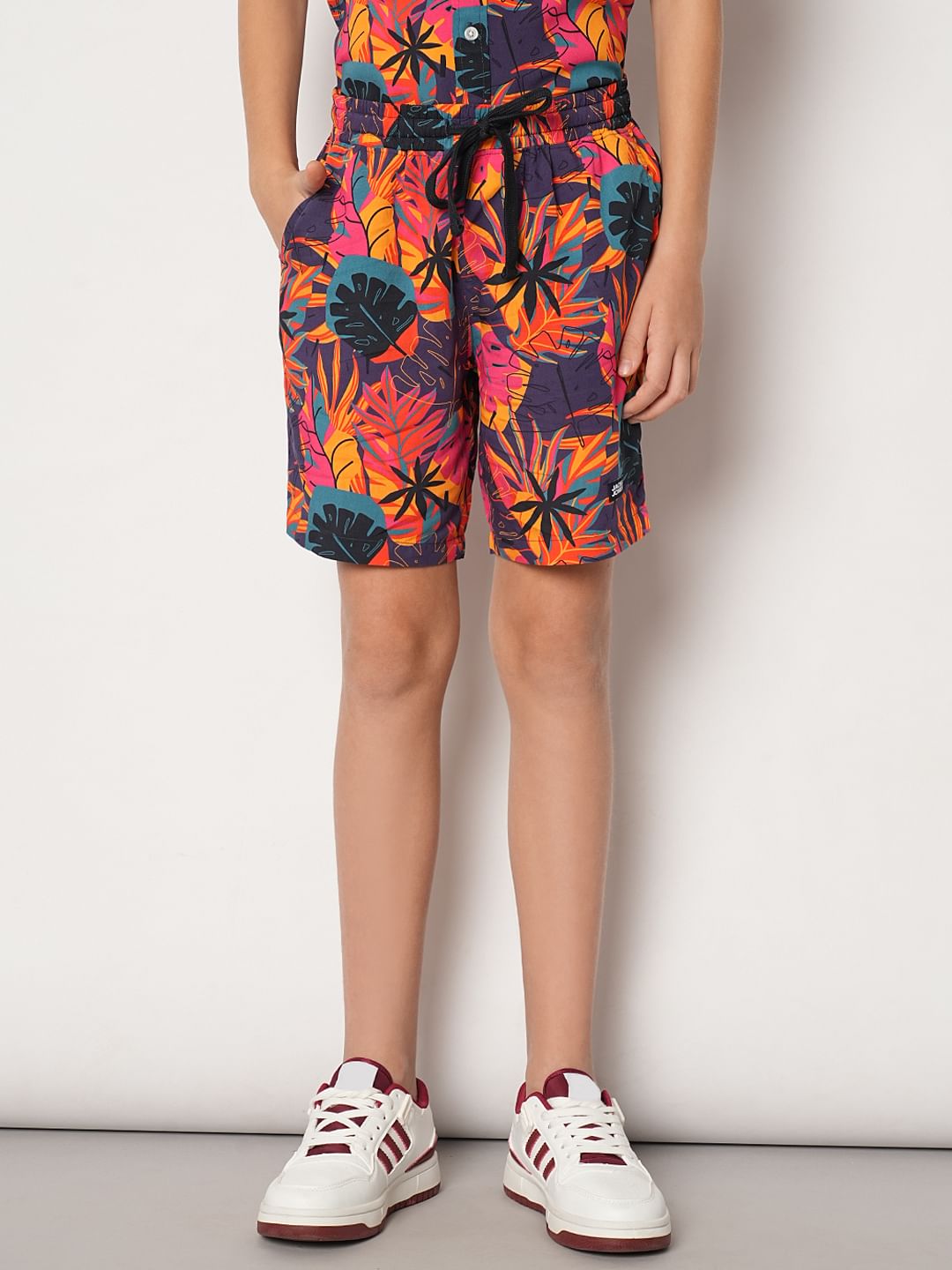 Boys Purple Tropical Print Co-ord Set Shorts