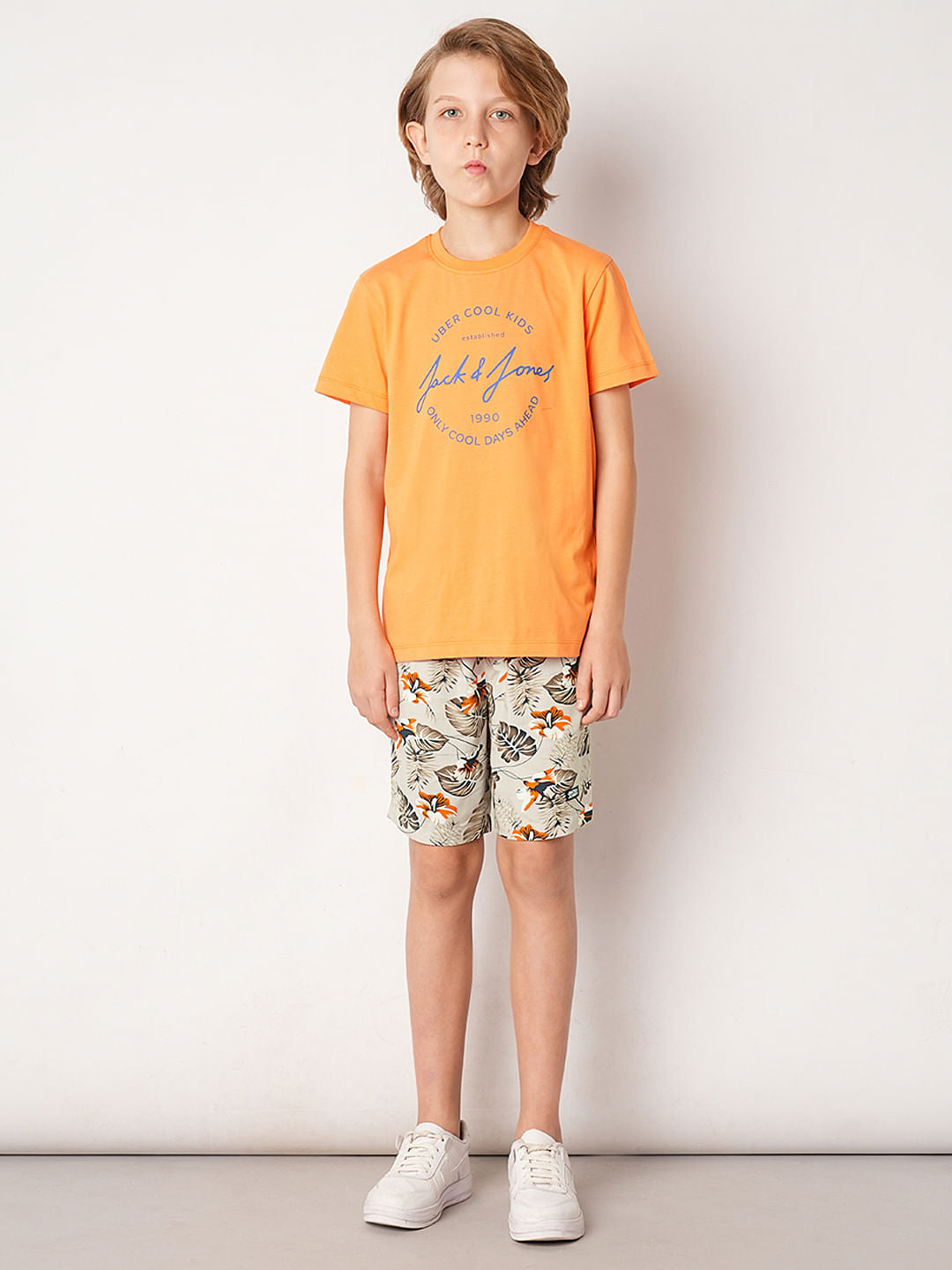 Beige Tropical Print Shorts