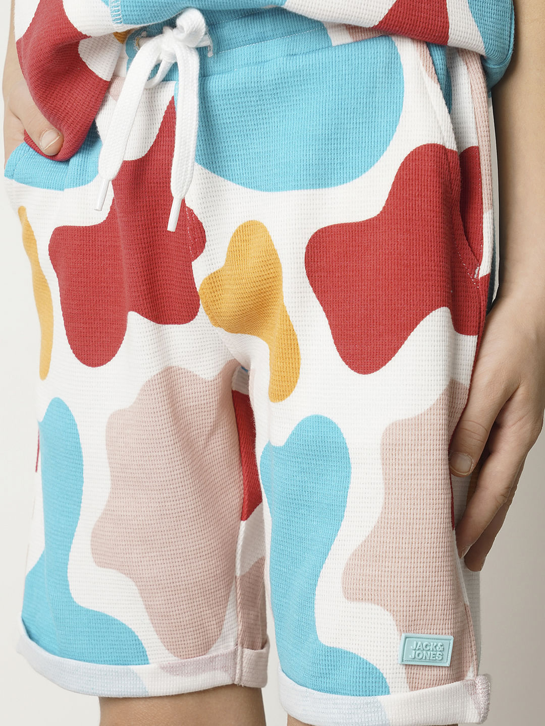 Boys White Colourblocked Co-ord Set Shorts