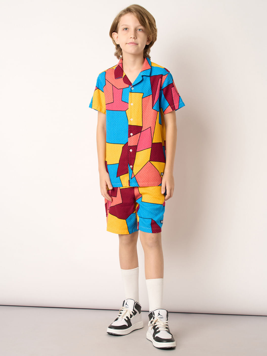 Boys Multi-Colour Abstract Print Co-ord Set Shorts