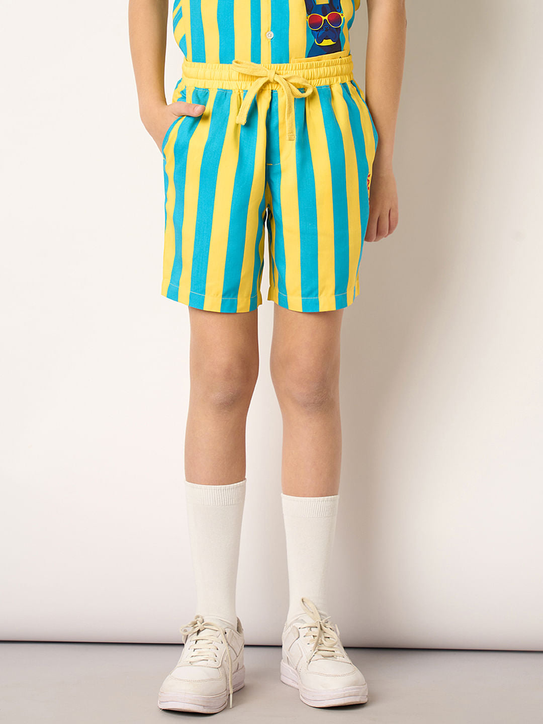 Boys Yellow Striped Co-ord Set Shorts