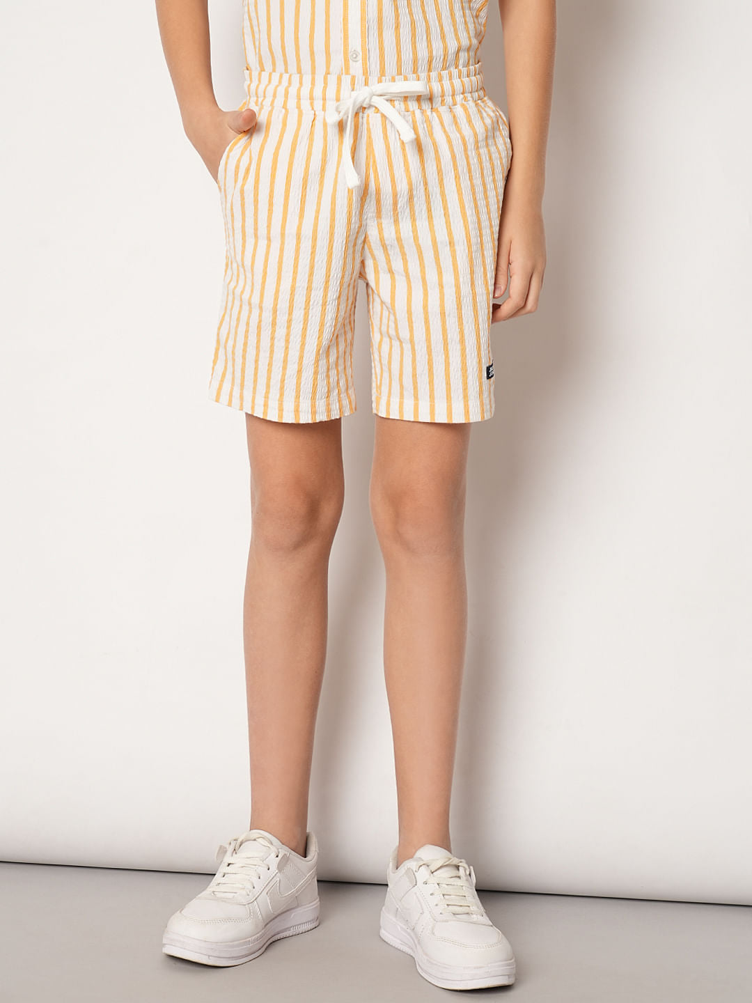 Boys Yellow Striped Co-ord Set Shorts