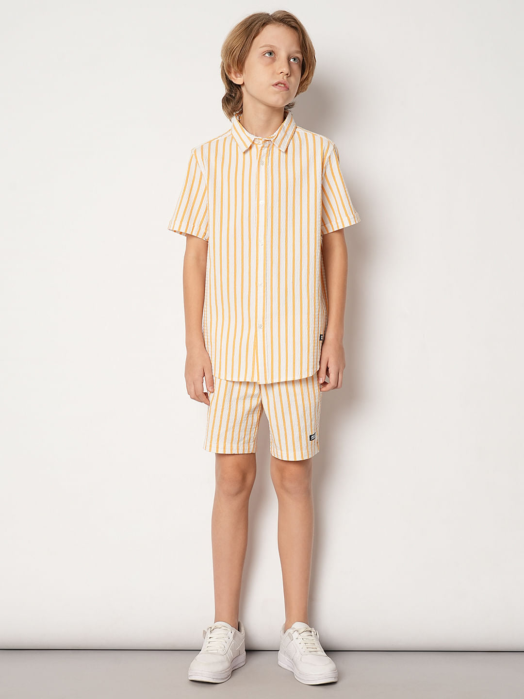 Boys Yellow Striped Co-ord Set Shorts