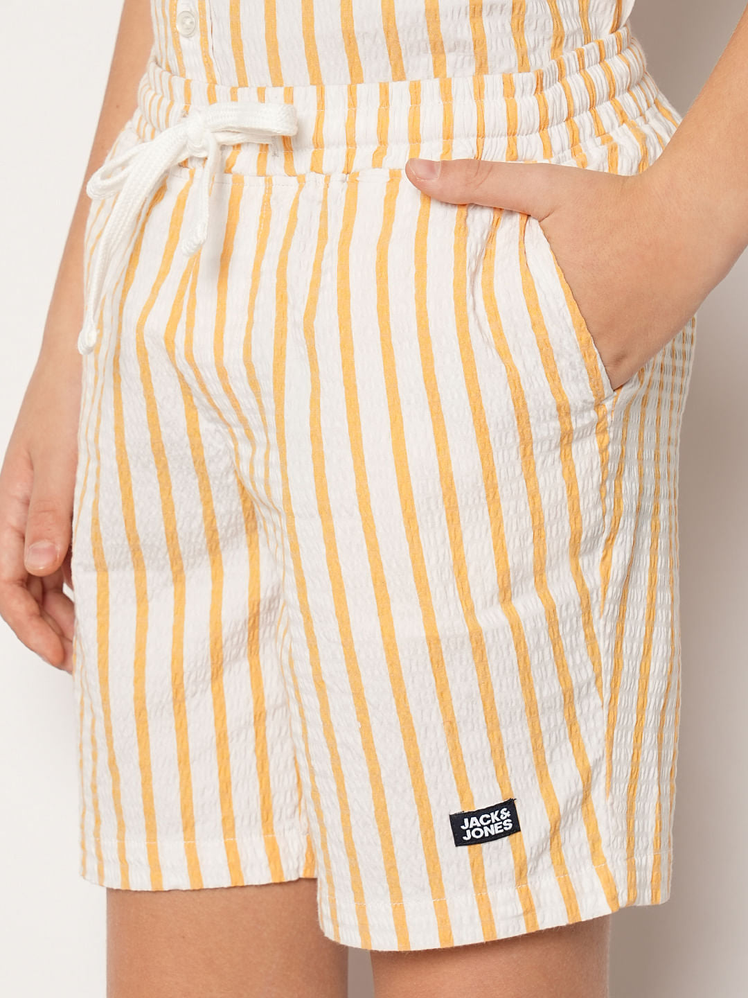 Boys Yellow Striped Co-ord Set Shorts