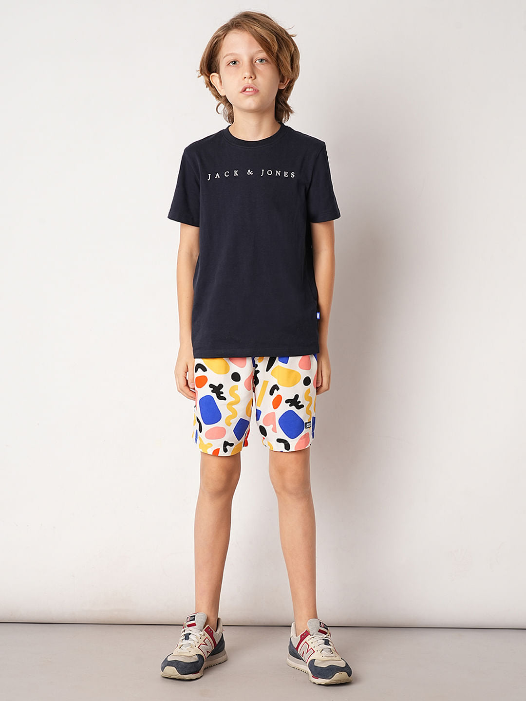 White Abstract Print Shorts