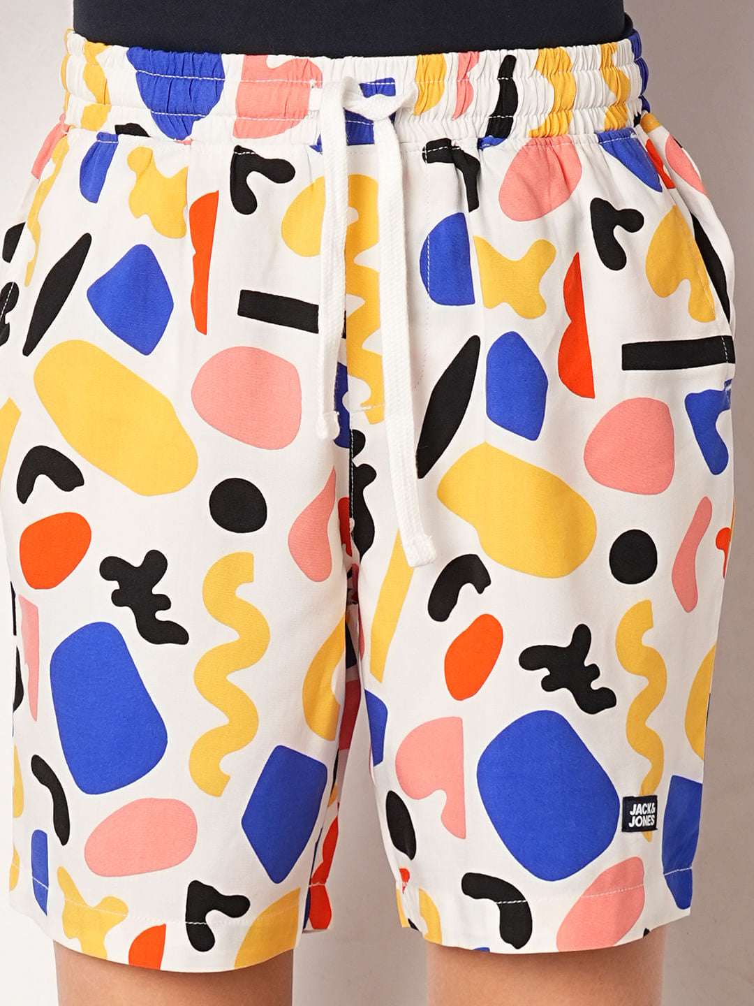 White Abstract Print Shorts