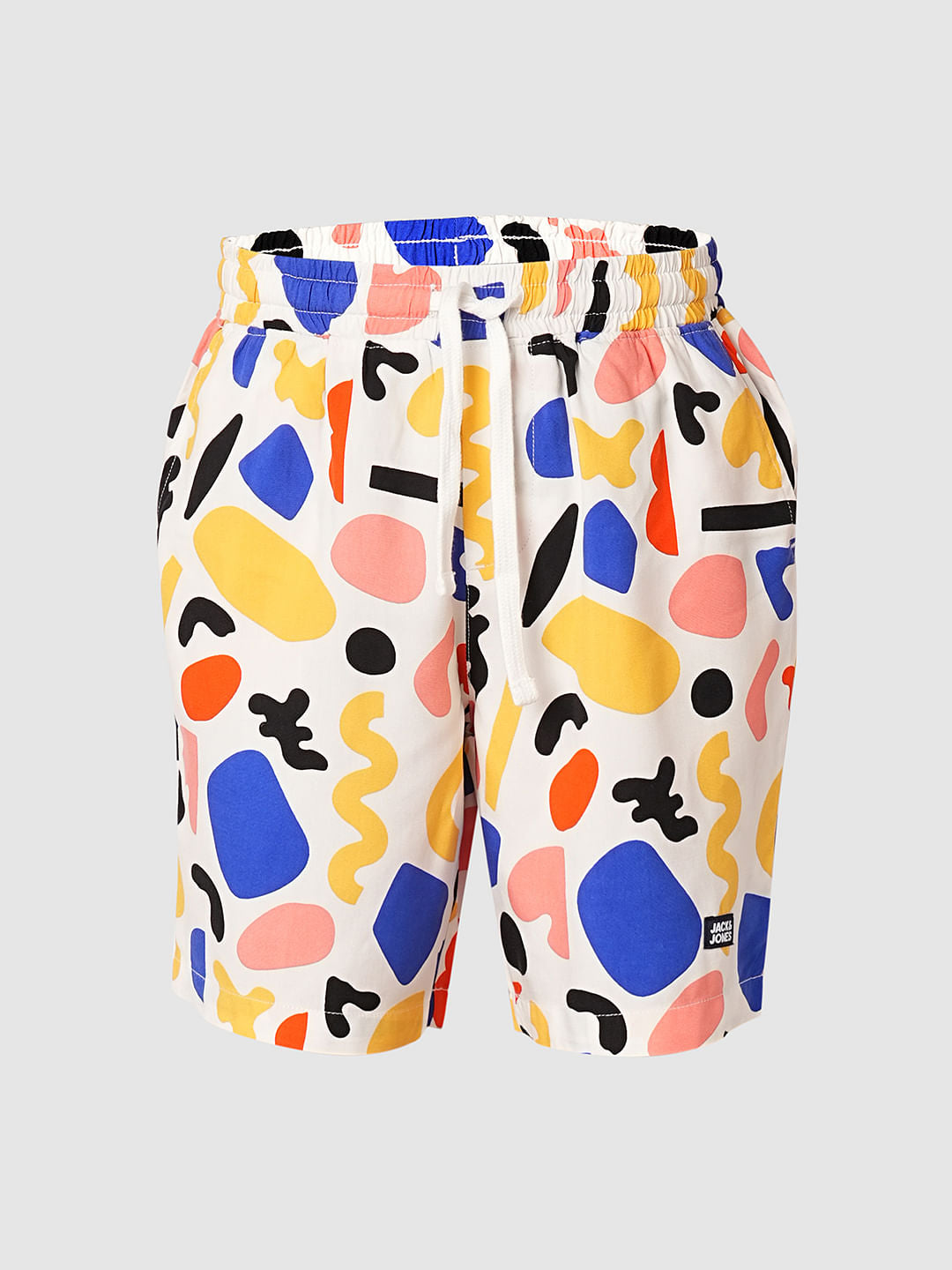 White Abstract Print Shorts