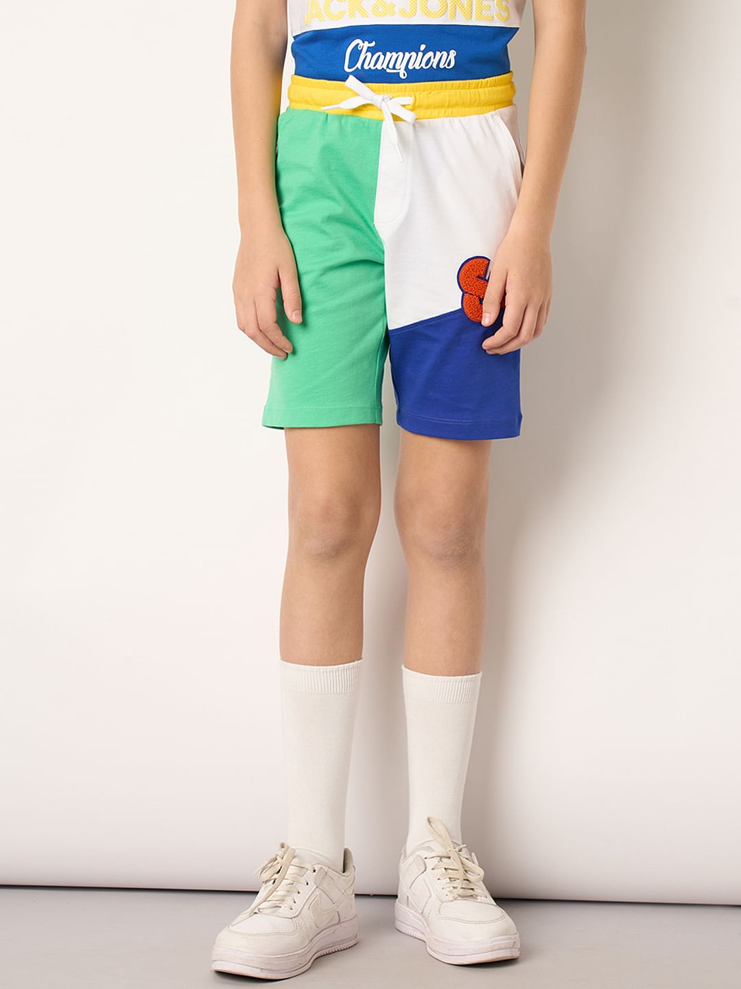 Boys Green Colourblocked Co-ord Set Shorts