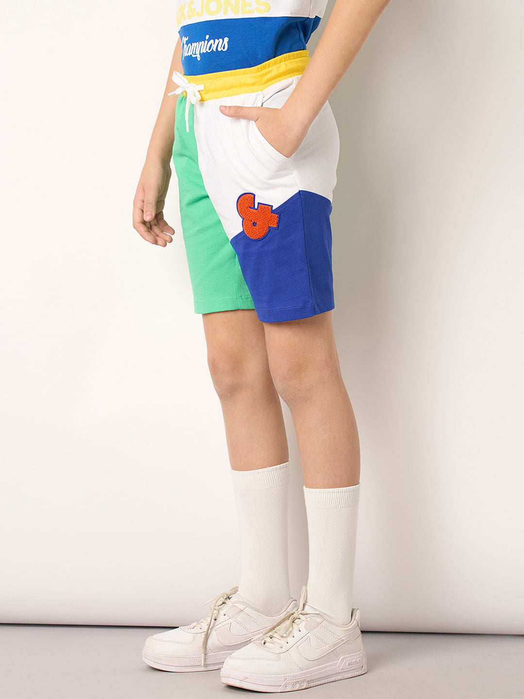 Boys Green Colourblocked Co-ord Set Shorts