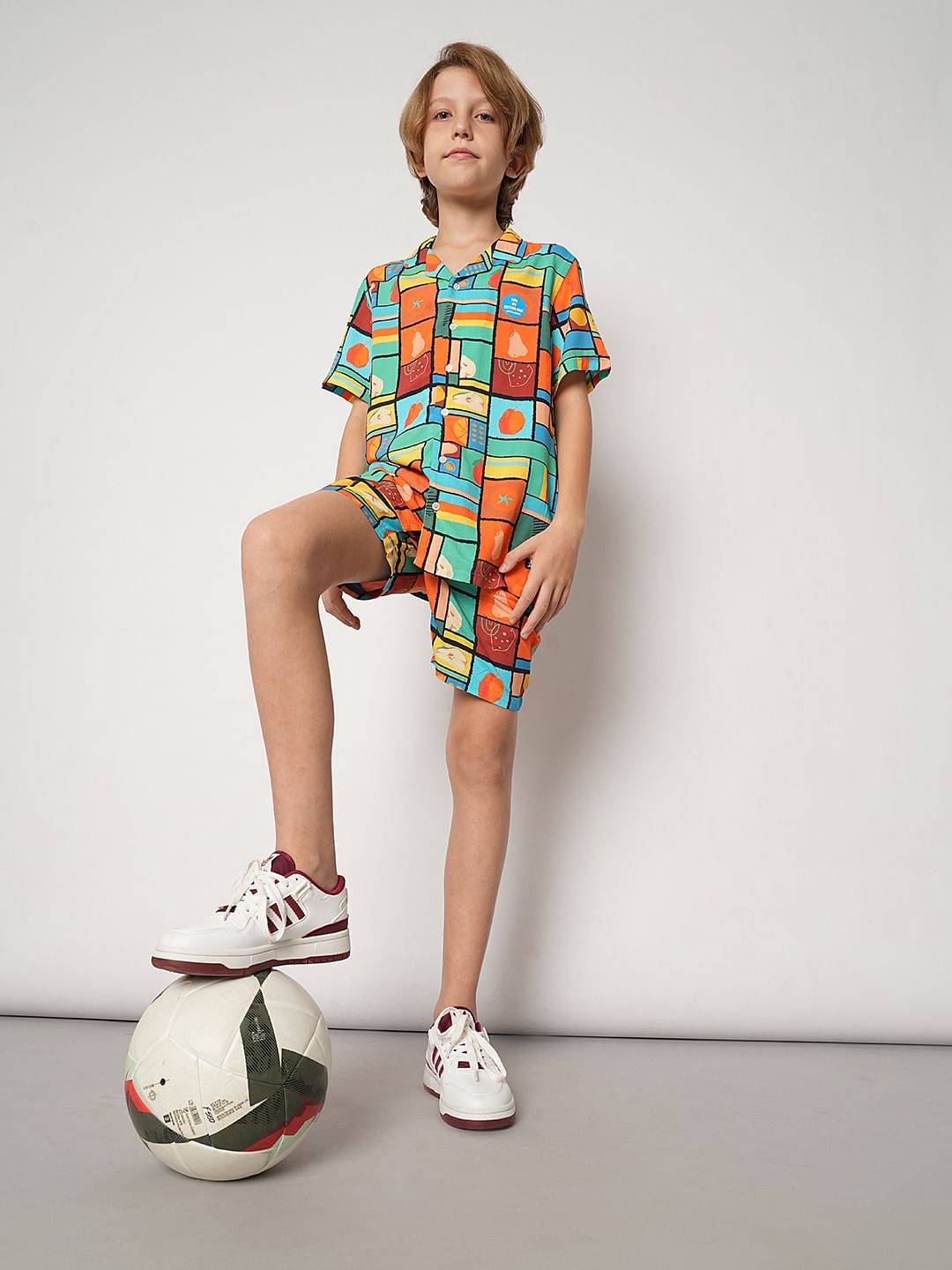 Boys Orange Printed Co-ord Set Shorts