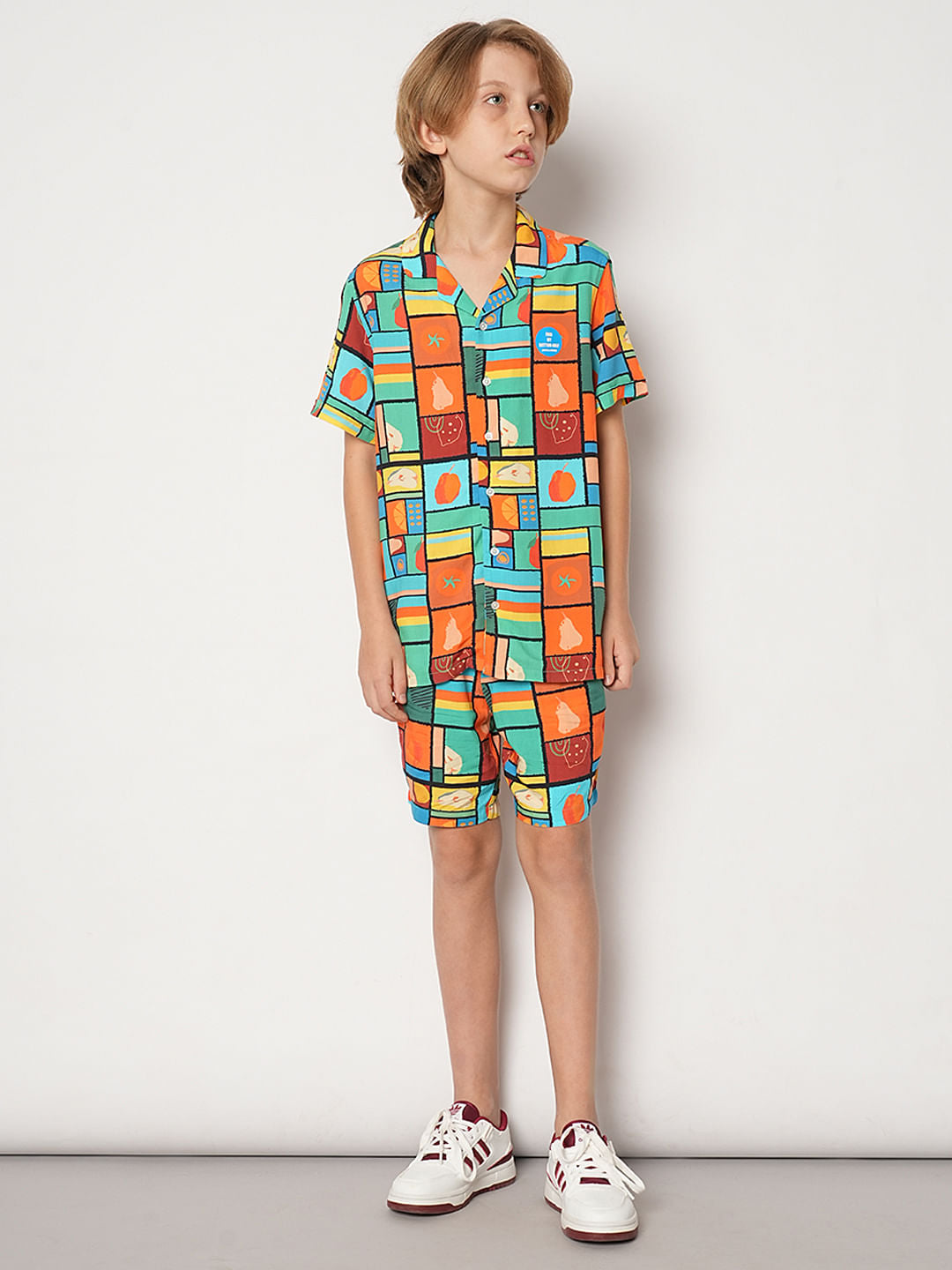 Boys Orange Printed Co-ord Set Shorts
