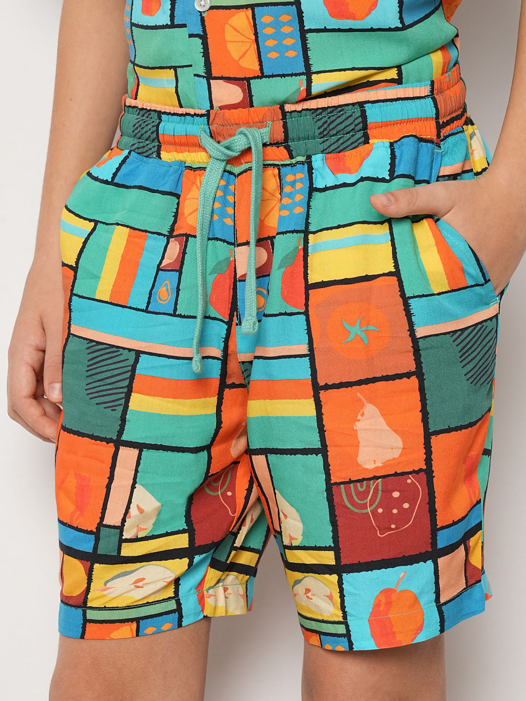 Boys Orange Printed Co-ord Set Shorts