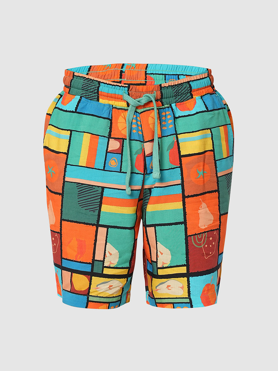 Boys Orange Printed Co-ord Set Shorts
