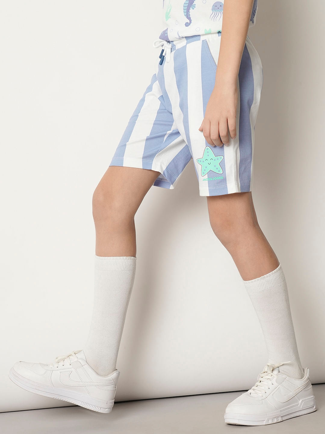 Boys White Striped Co-ord Set Shorts