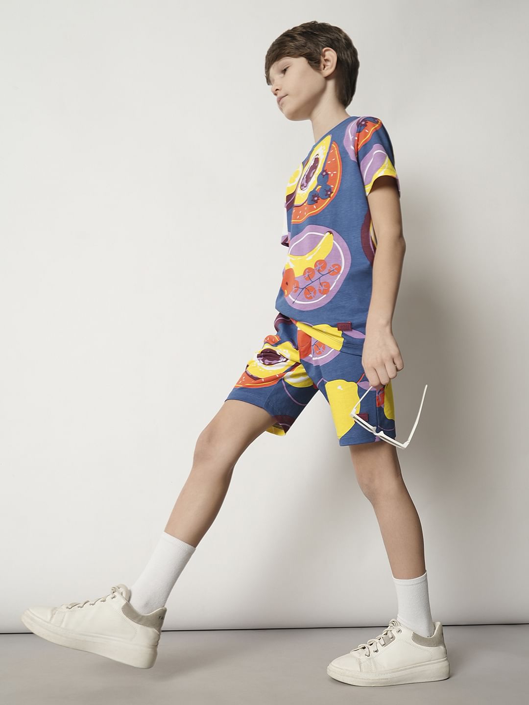 Boys Blue Fruit Print Co-ord Set Shorts