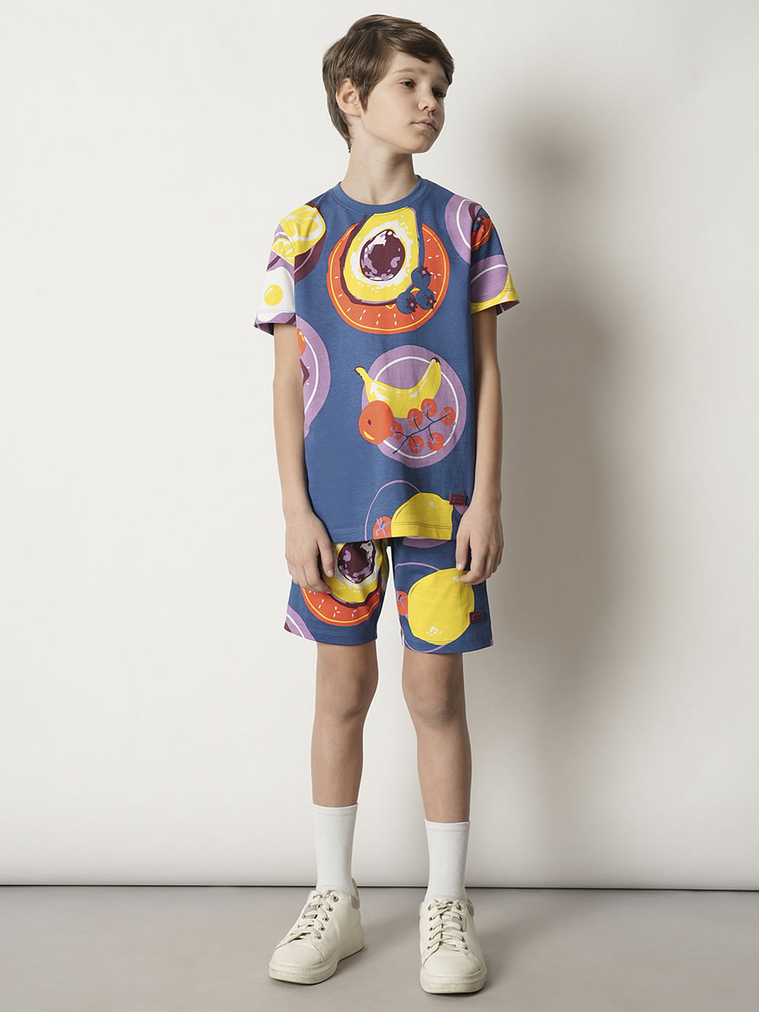 Boys Blue Fruit Print Co-ord Set Shorts
