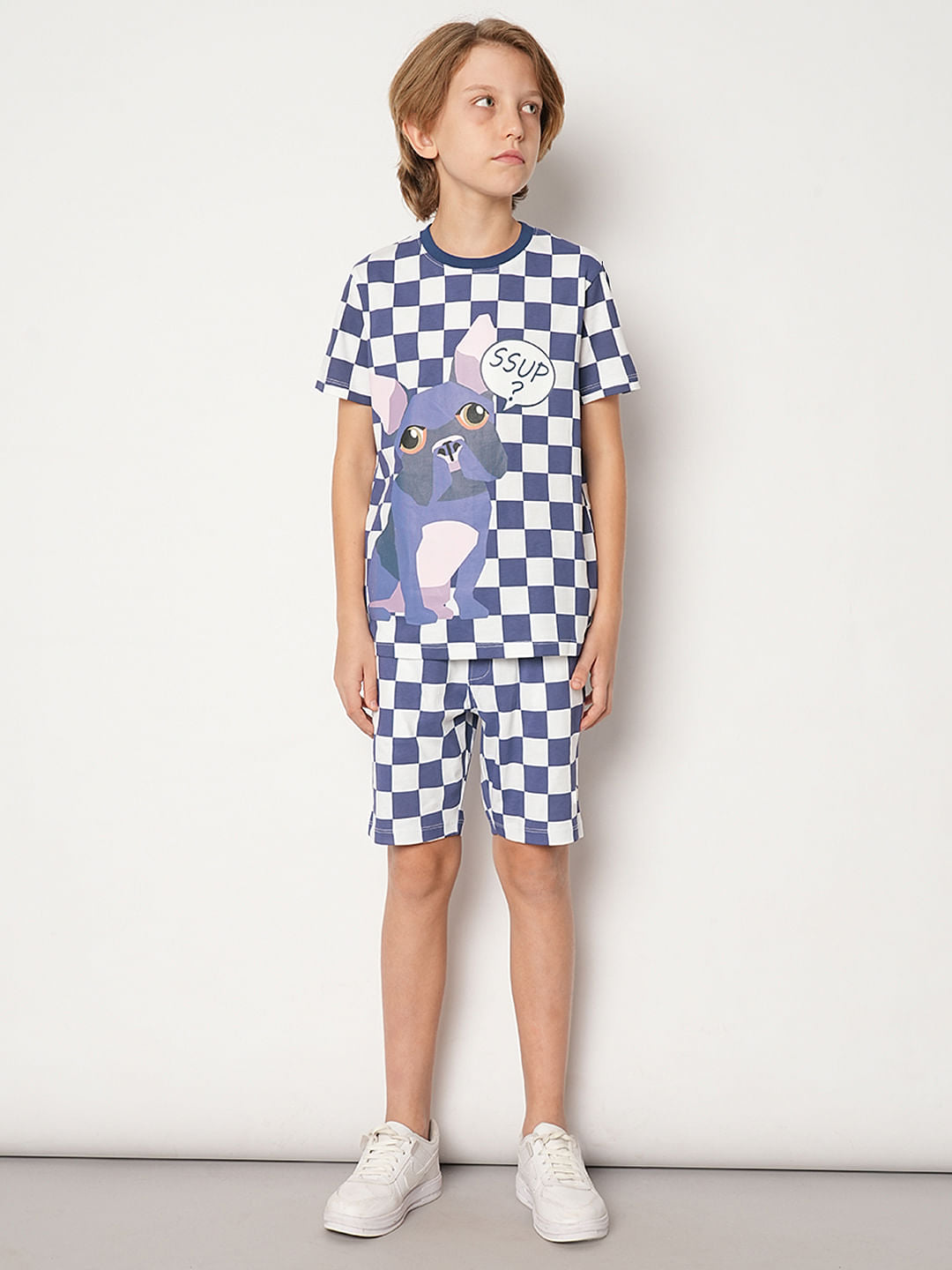 Boys Purple Dog Print Knit Shorts