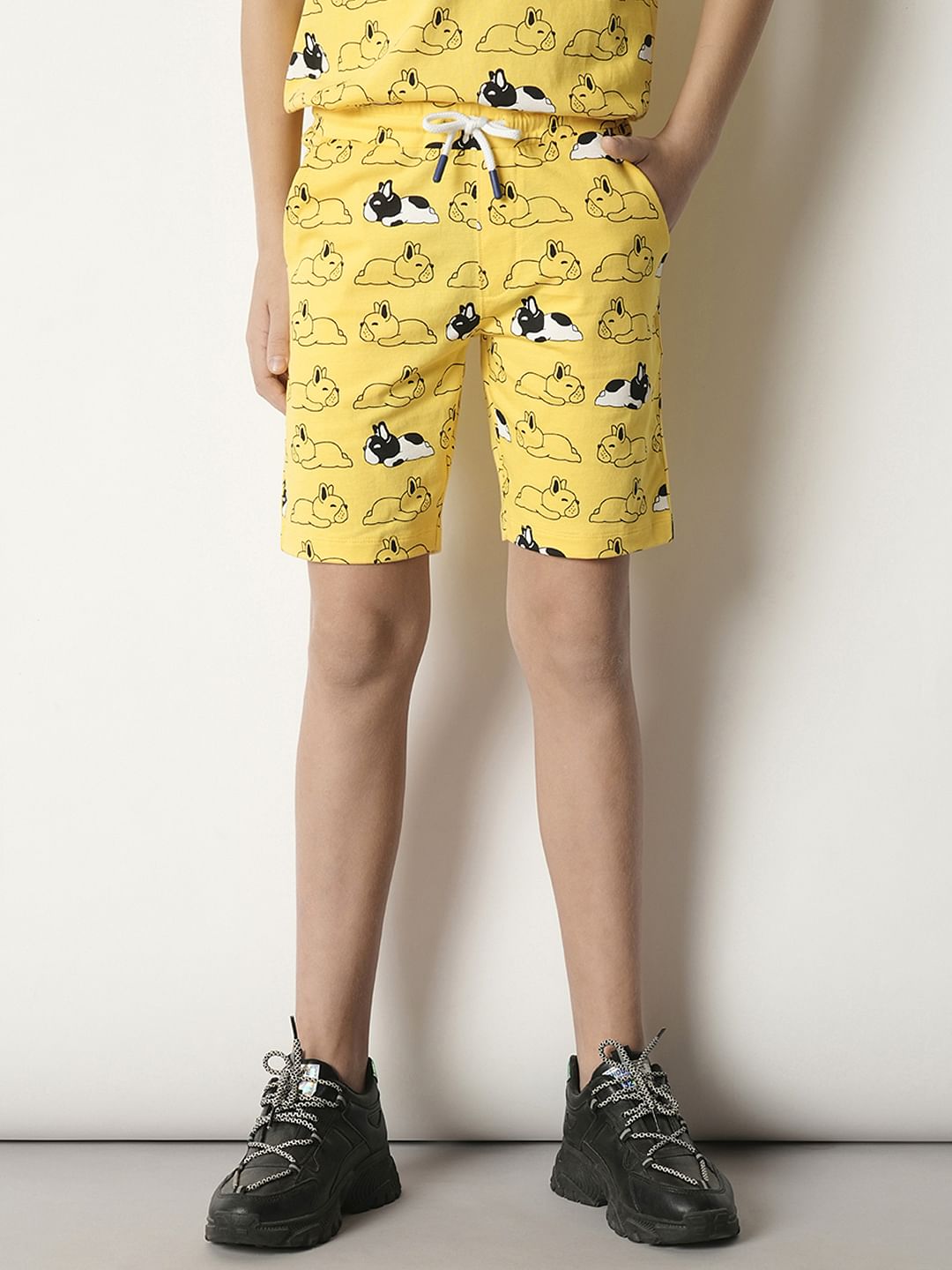 Boys Yellow Sleepy Dog Co-ord Set Shorts