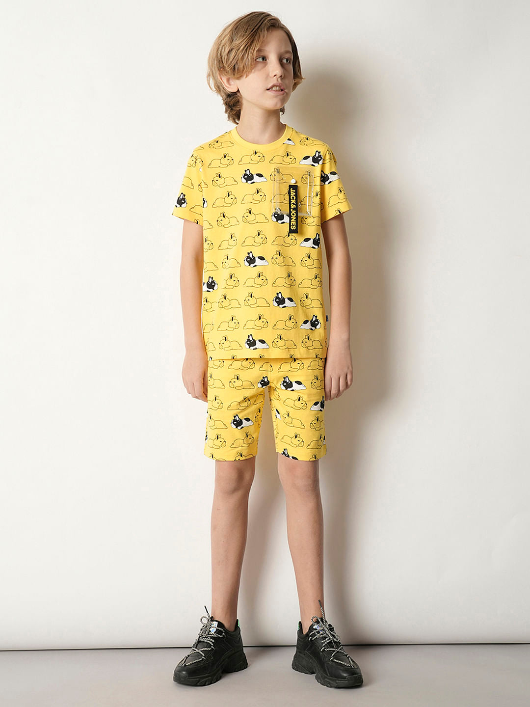 Boys Yellow Sleepy Dog Co-ord Set Shorts