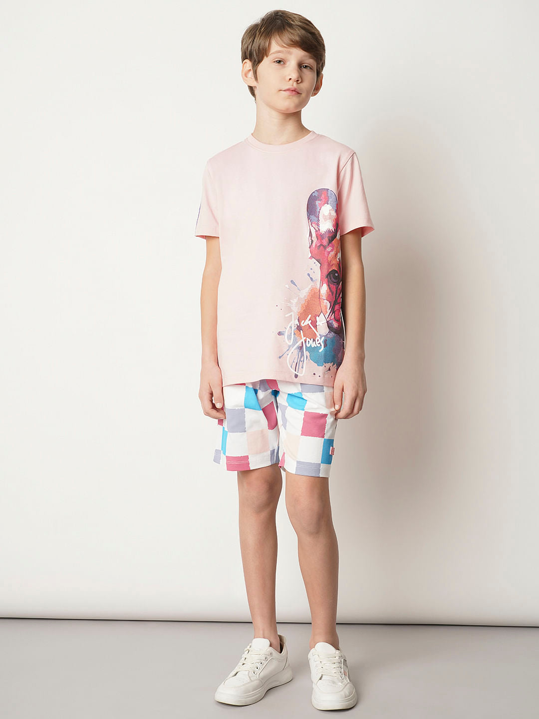 Boys Pink Colourblocked Co-ord Set Shorts