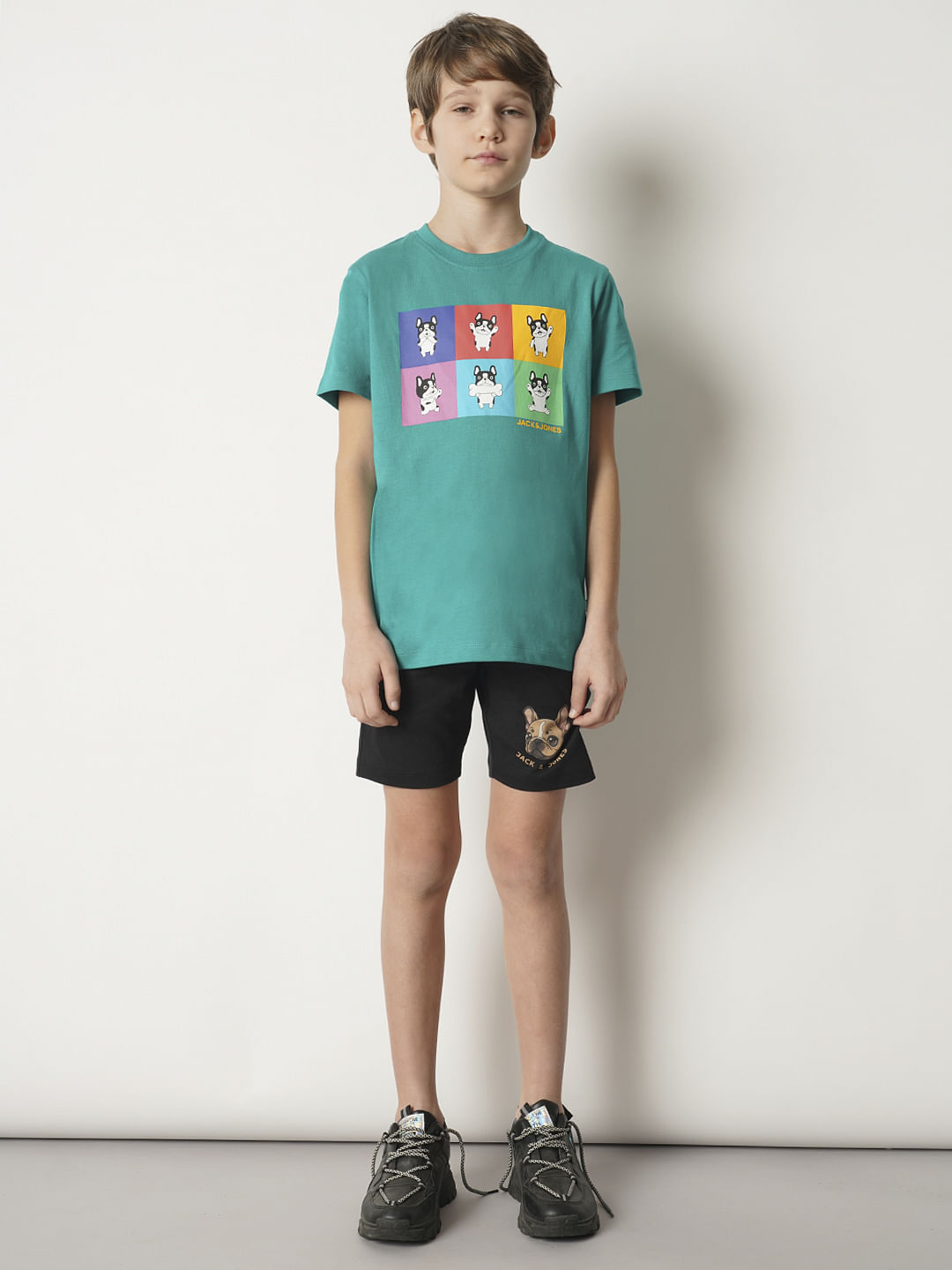 Boys Black Doggo Print Knit Shorts