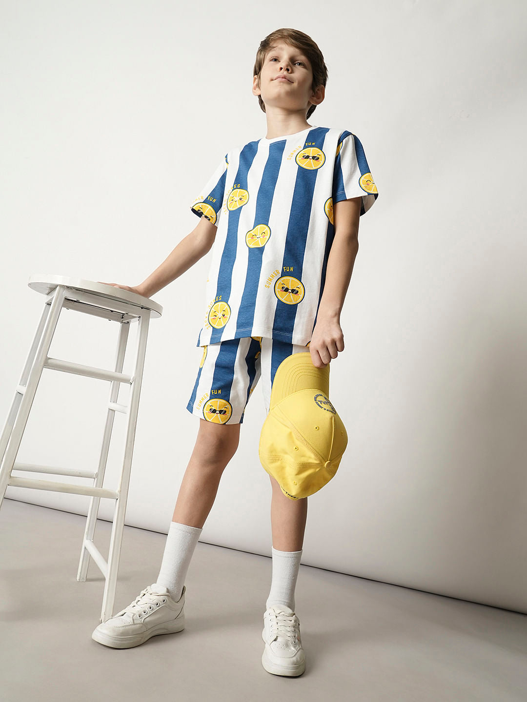 Boys Blue Smiley Print Co-ord Set Shorts - 4/5Y