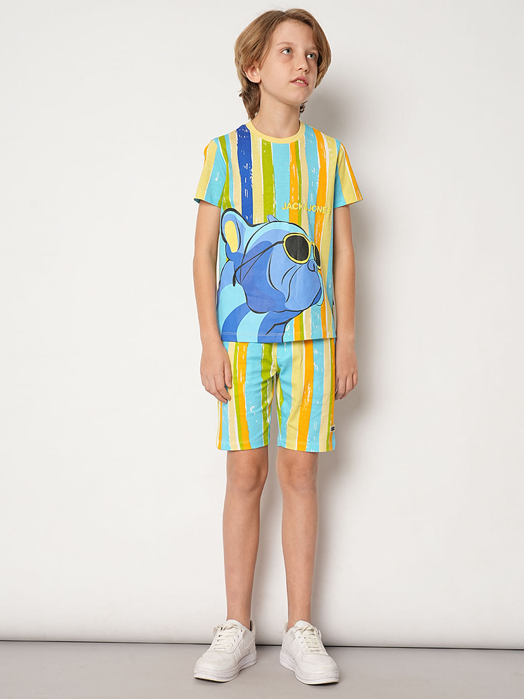 Boys Yellow Striped Knit Co-ord Set Shorts