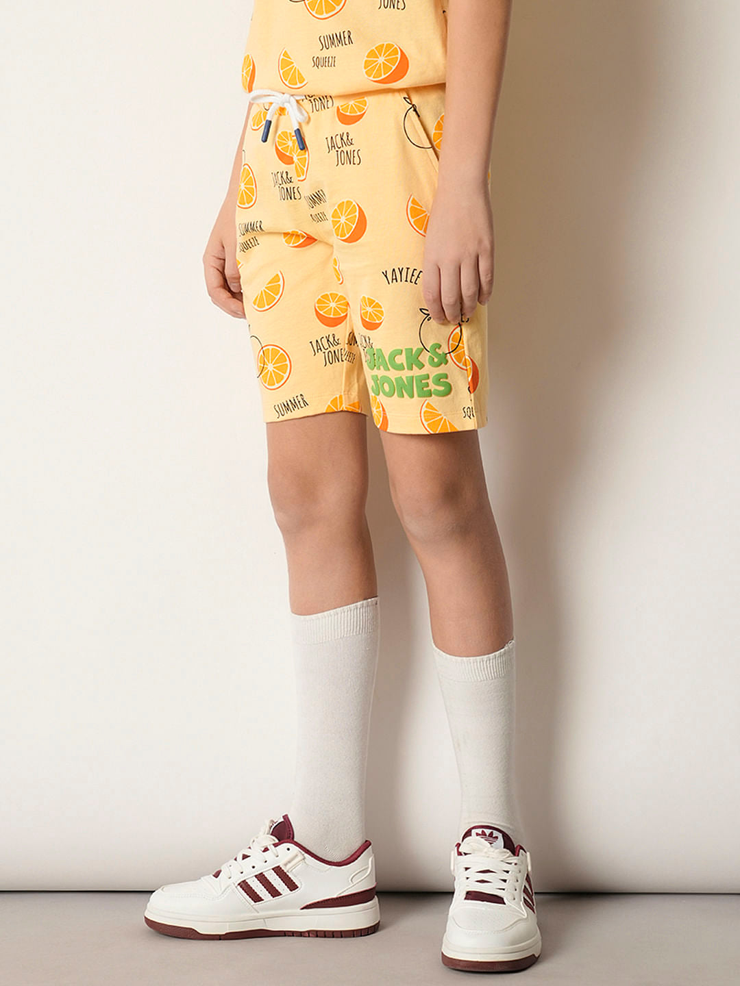 Boys Orange Fruits Print Co-ord Set Shorts