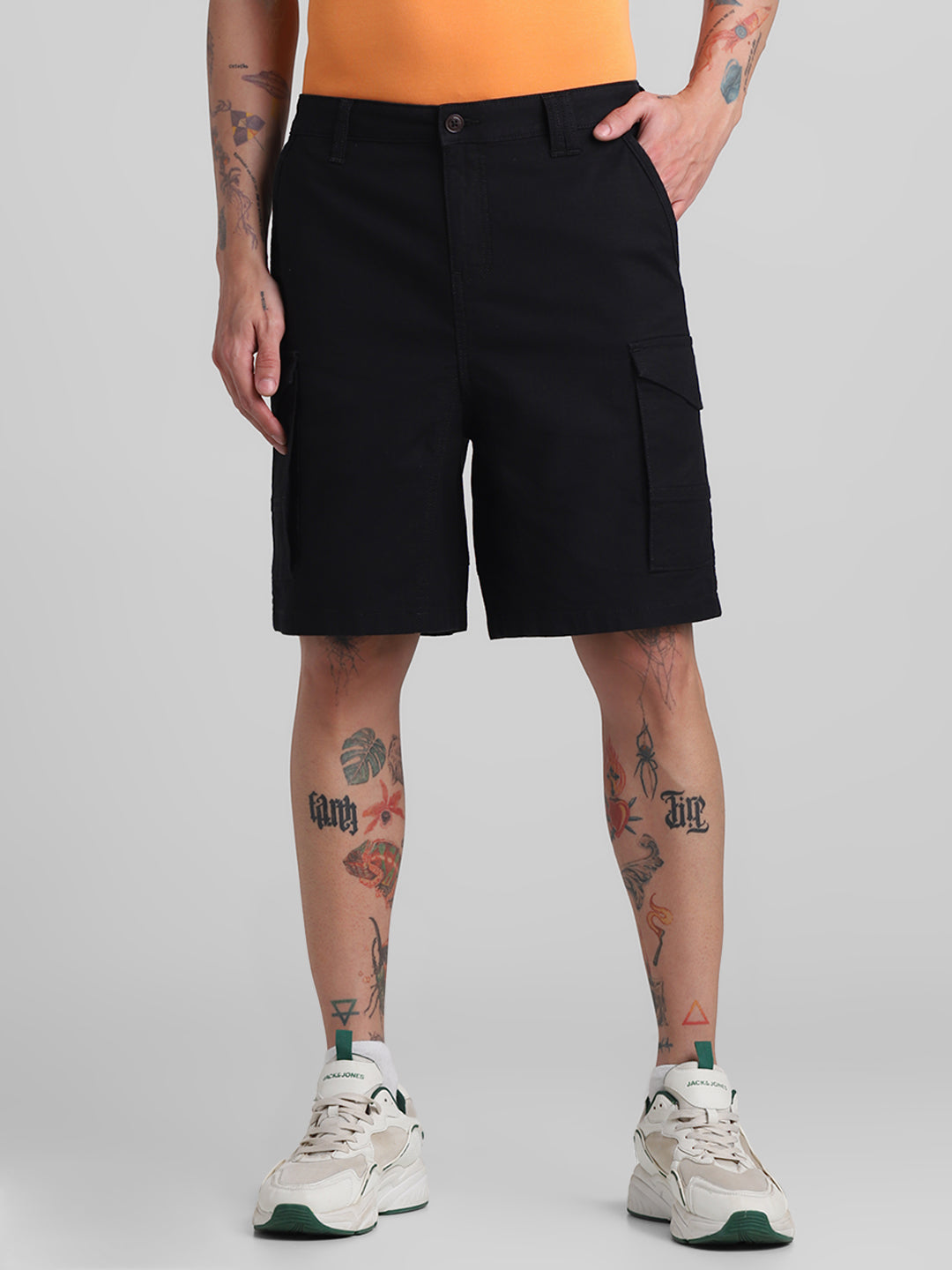 Black 6 Pocket Regular Fit Shorts